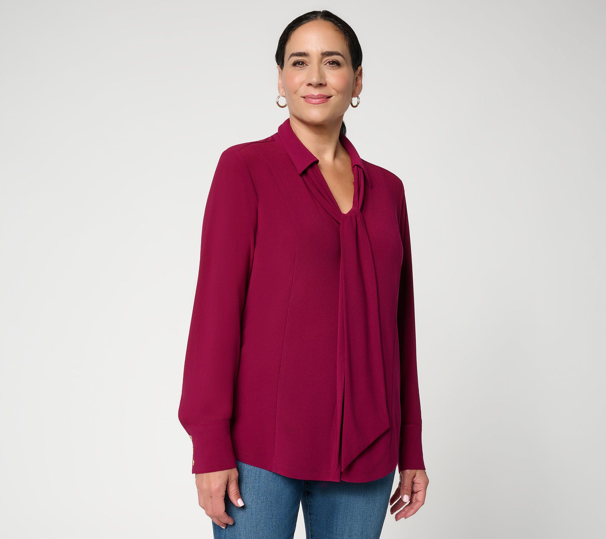 Dennis Basso Petite Caviar Crepe Big Shirt w/ Tie