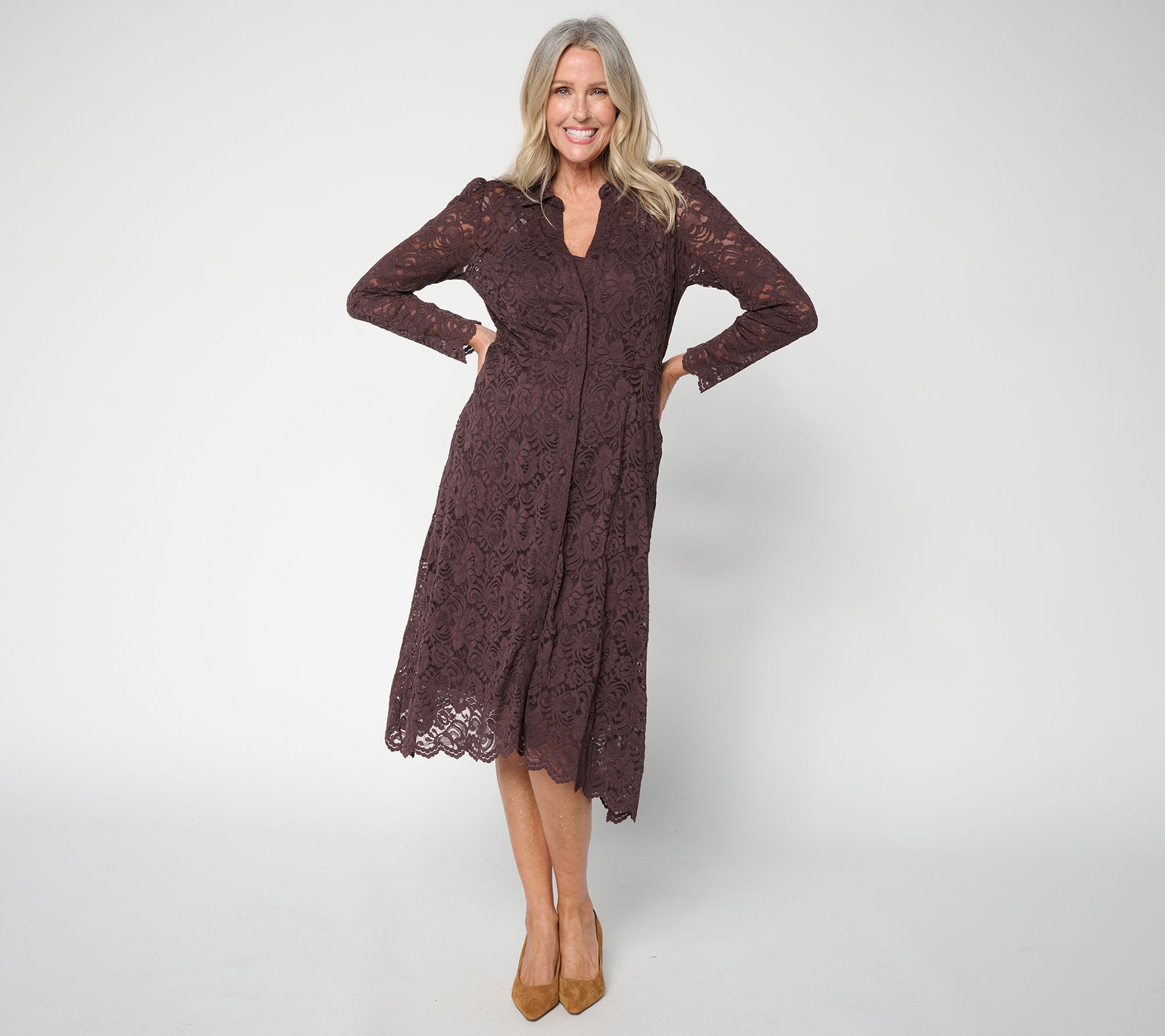 BEAUTIFUL by Lawrence Zarian Petite Stretch Lace Midi Dress With Slip