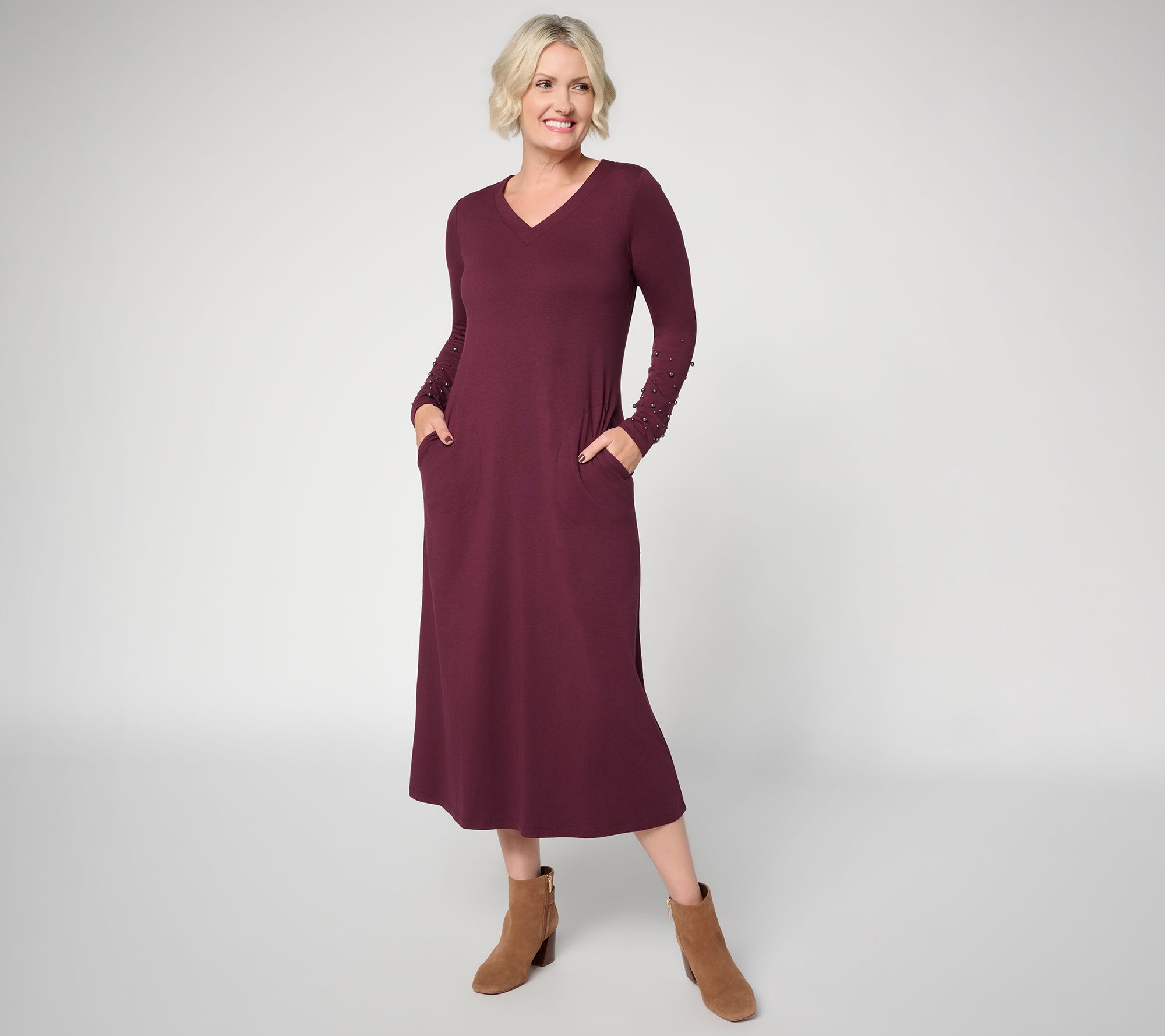 Belle by Kim Gravel Regular Pearly Trim Maxi Dress