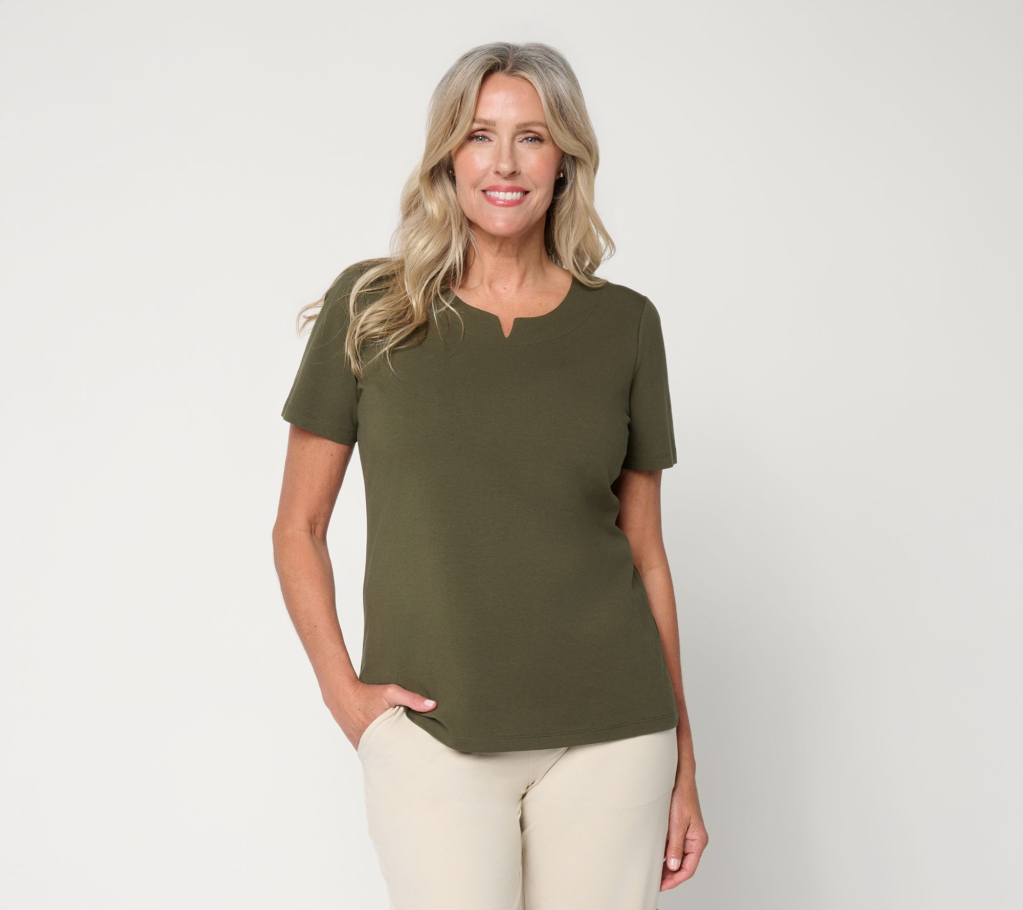 "As Is" Denim & Co. Essentials Perfect Jersey Short Slv Top