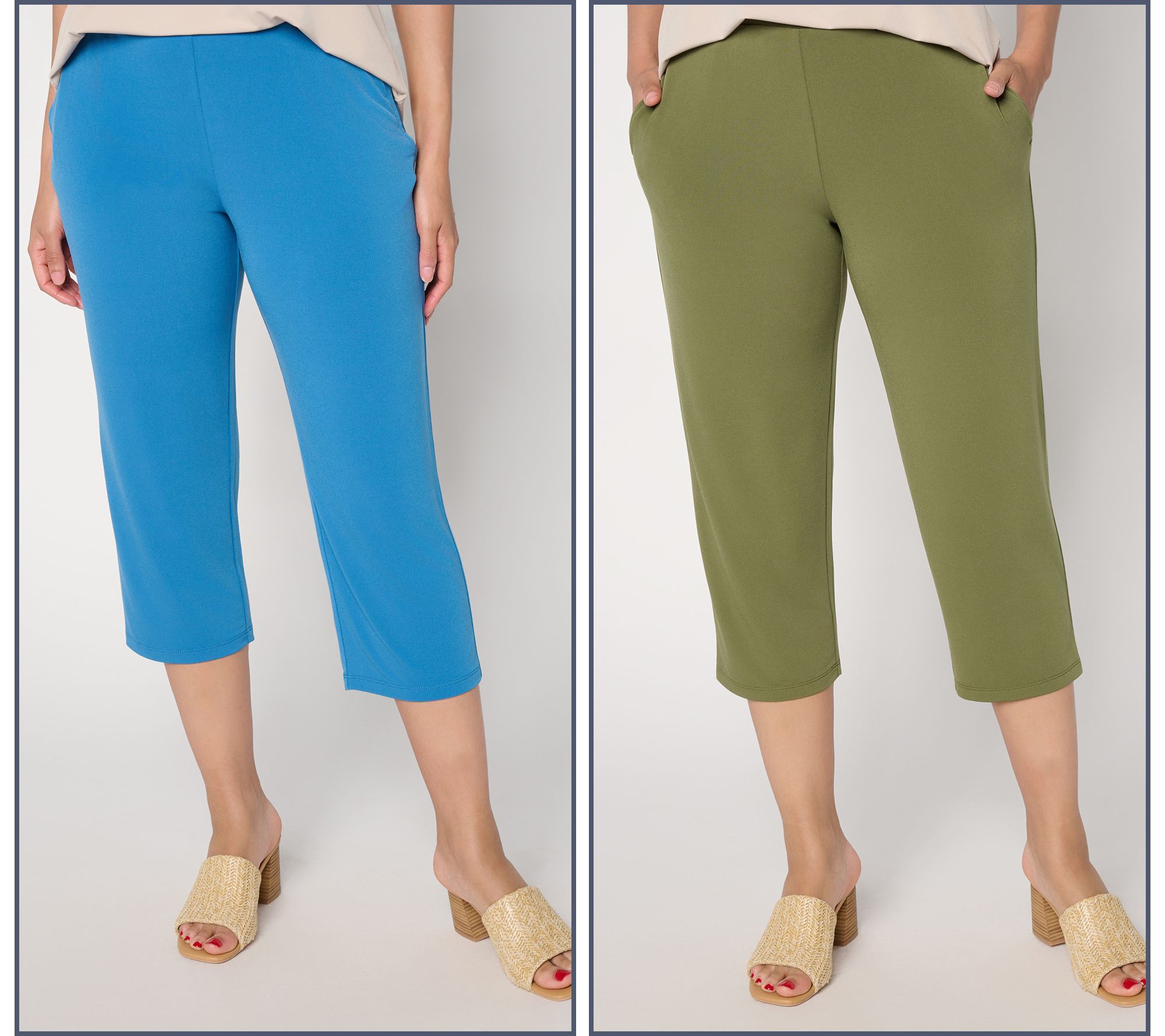 "As Is" Susan Graver Essentials Pet Liquid Knit S/2 Capri Pants