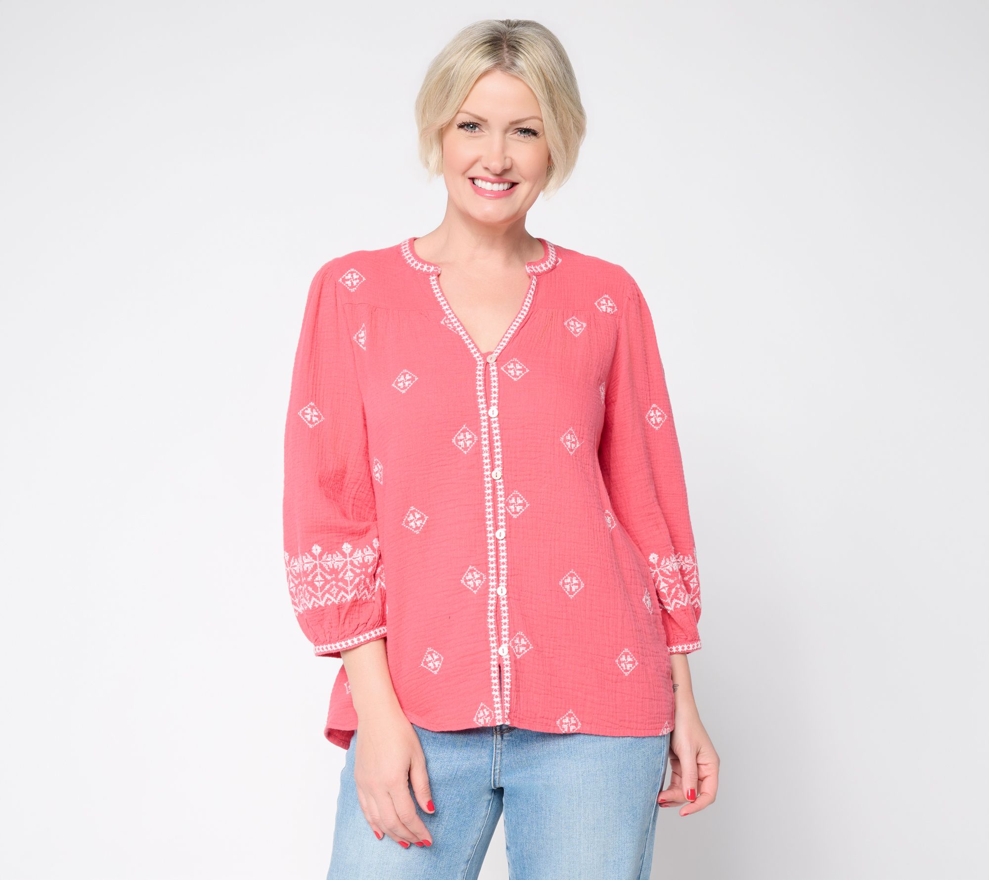  "As Is" Ree by the Pioneer Woman Split Neck Embroider Peasant Blouse