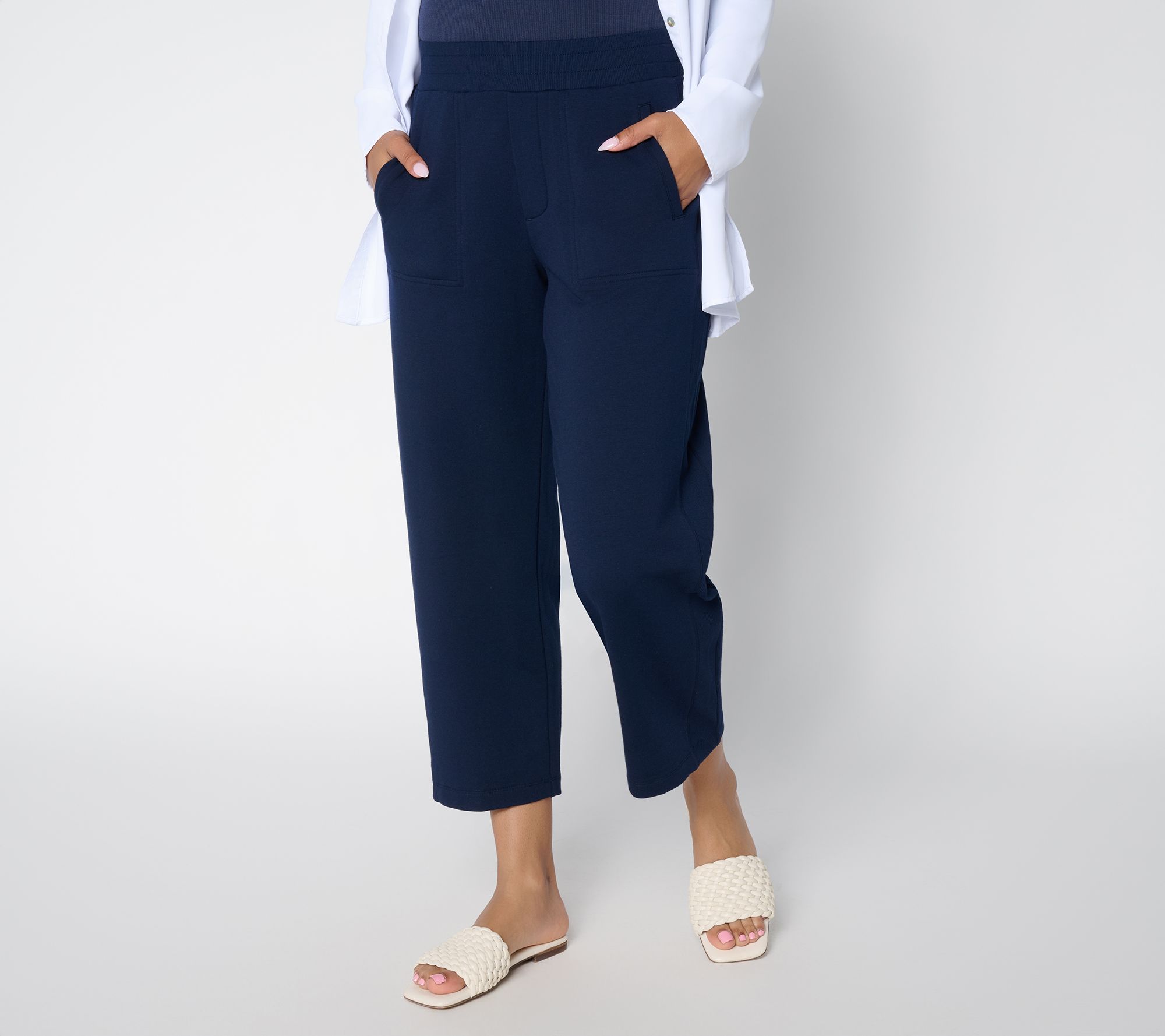 "As Is" Susan Graver Weekend Regular French Terry Crop Pant with Rib Detail