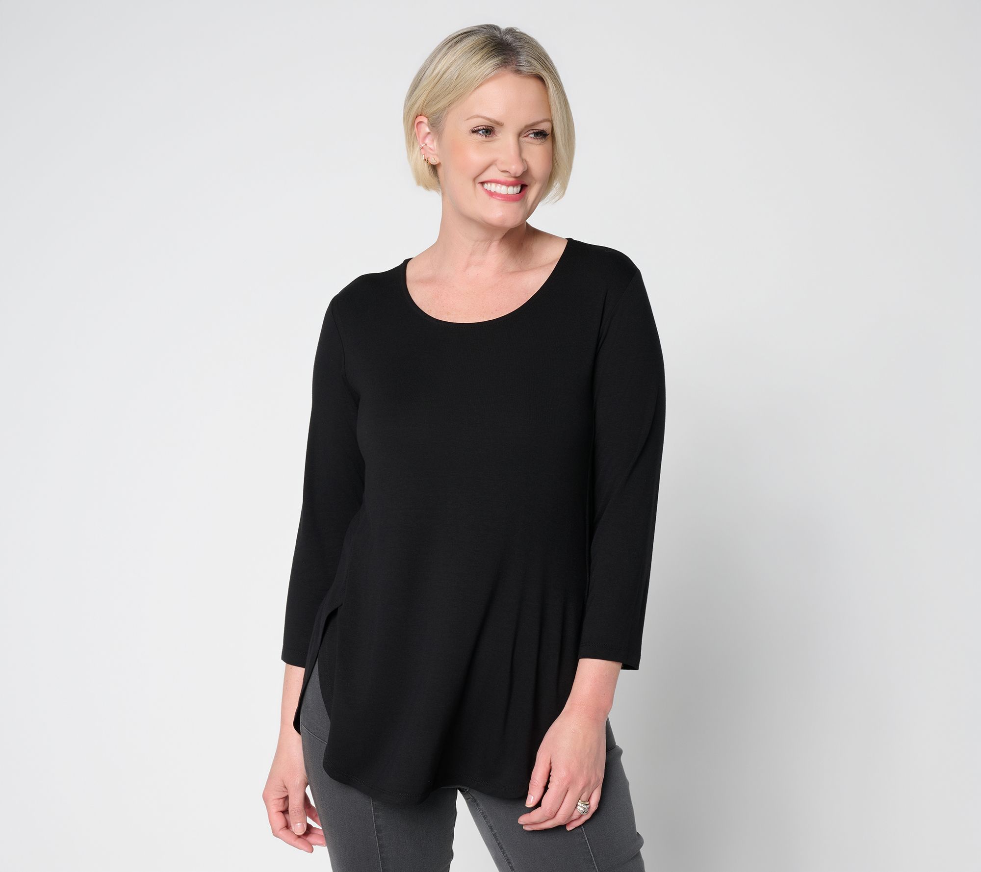 "As Is" Susan Graver Essentials Reg Rayon Knit Shirttail Tunic