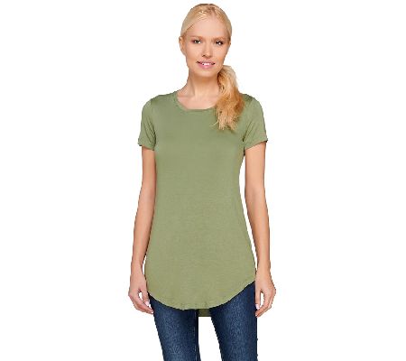 LOGO Layers by Lori Goldstein Short Sleeve Scoop Neck Top with Curved ...