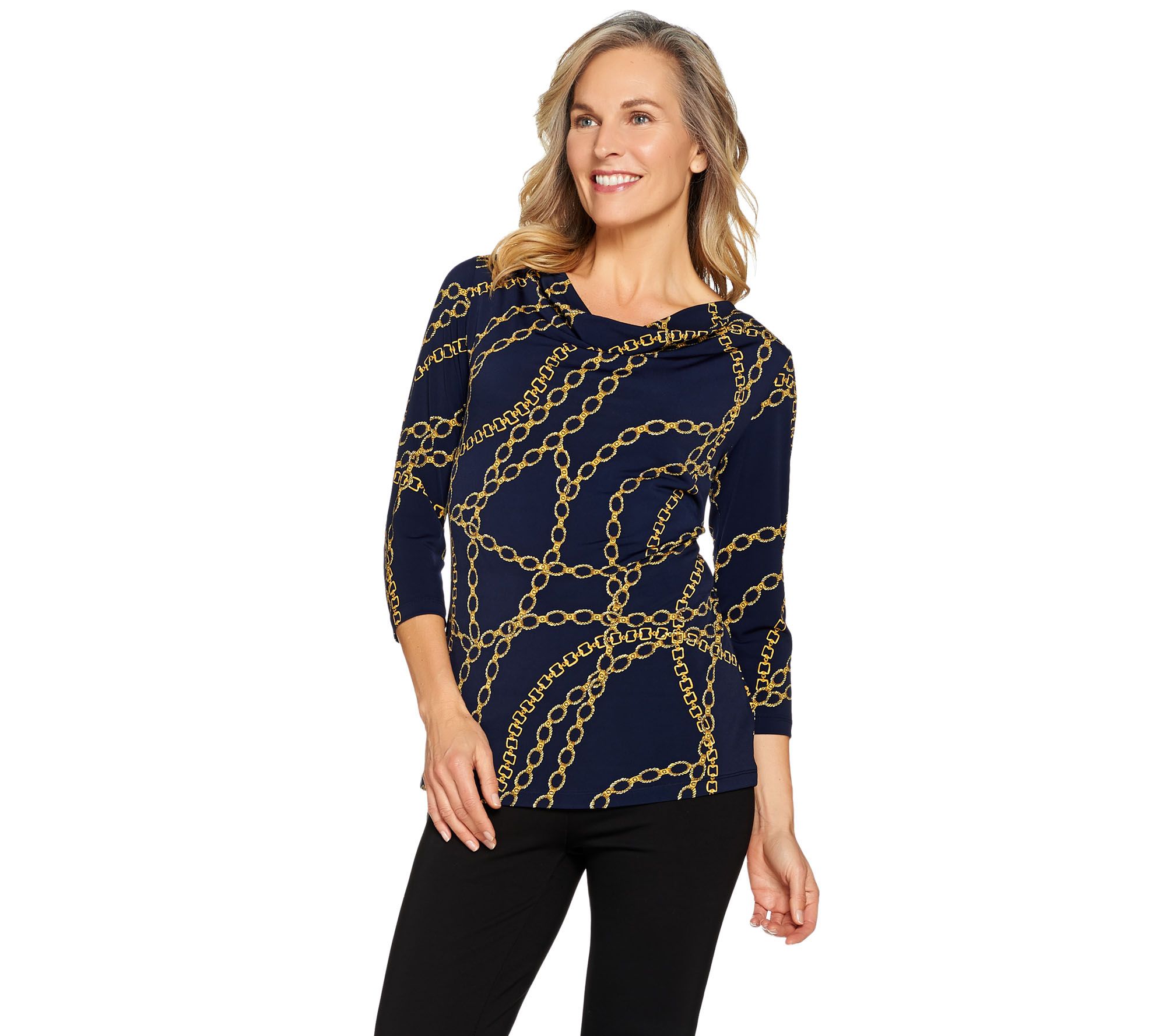 Susan Graver Printed Liquid Knit 3/4 Sleeve Top - Page 1 — QVC.com