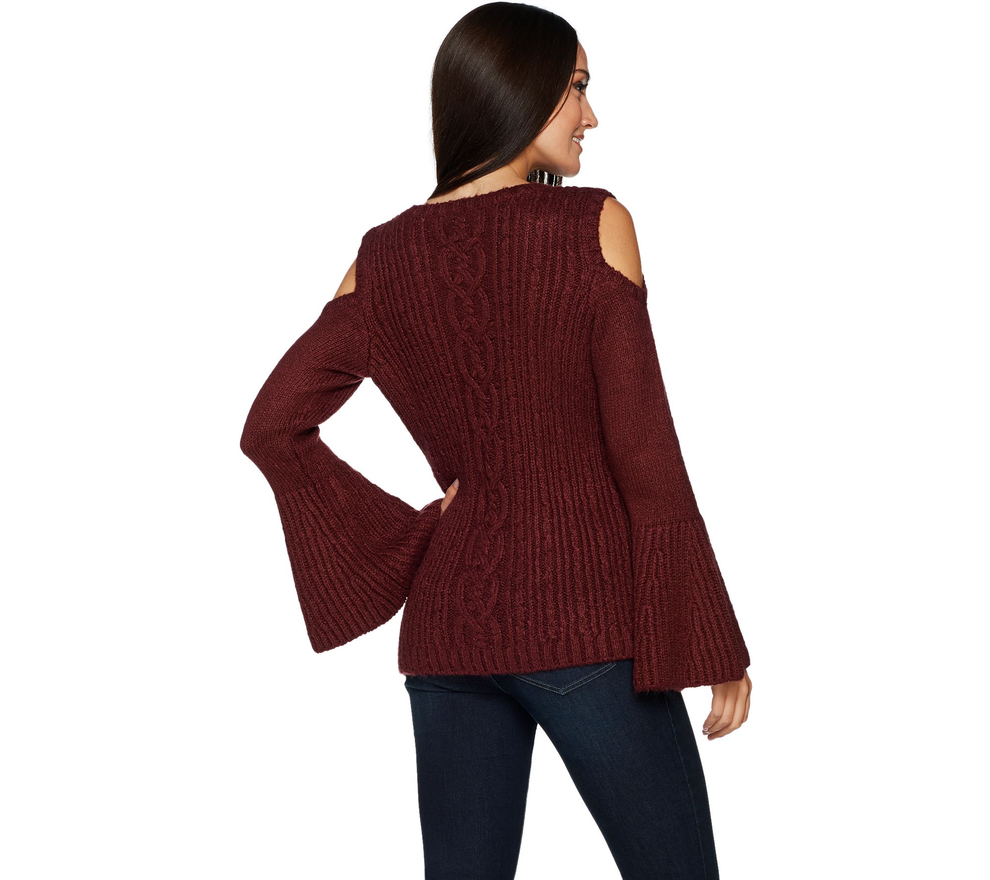 G.I.L.I. Cold Shoulder Cable Knit Sweater