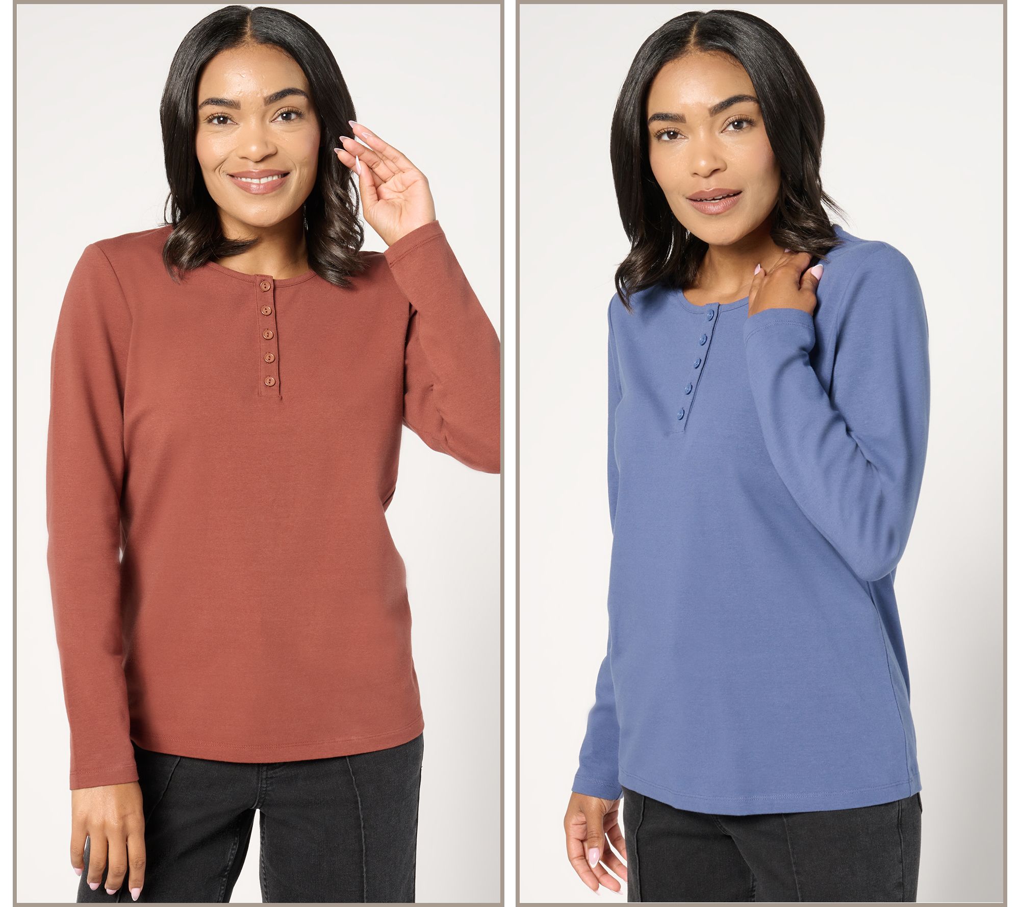 Denim & Co. Essentials 2-Pack Long Sleeve Stretch Henleys