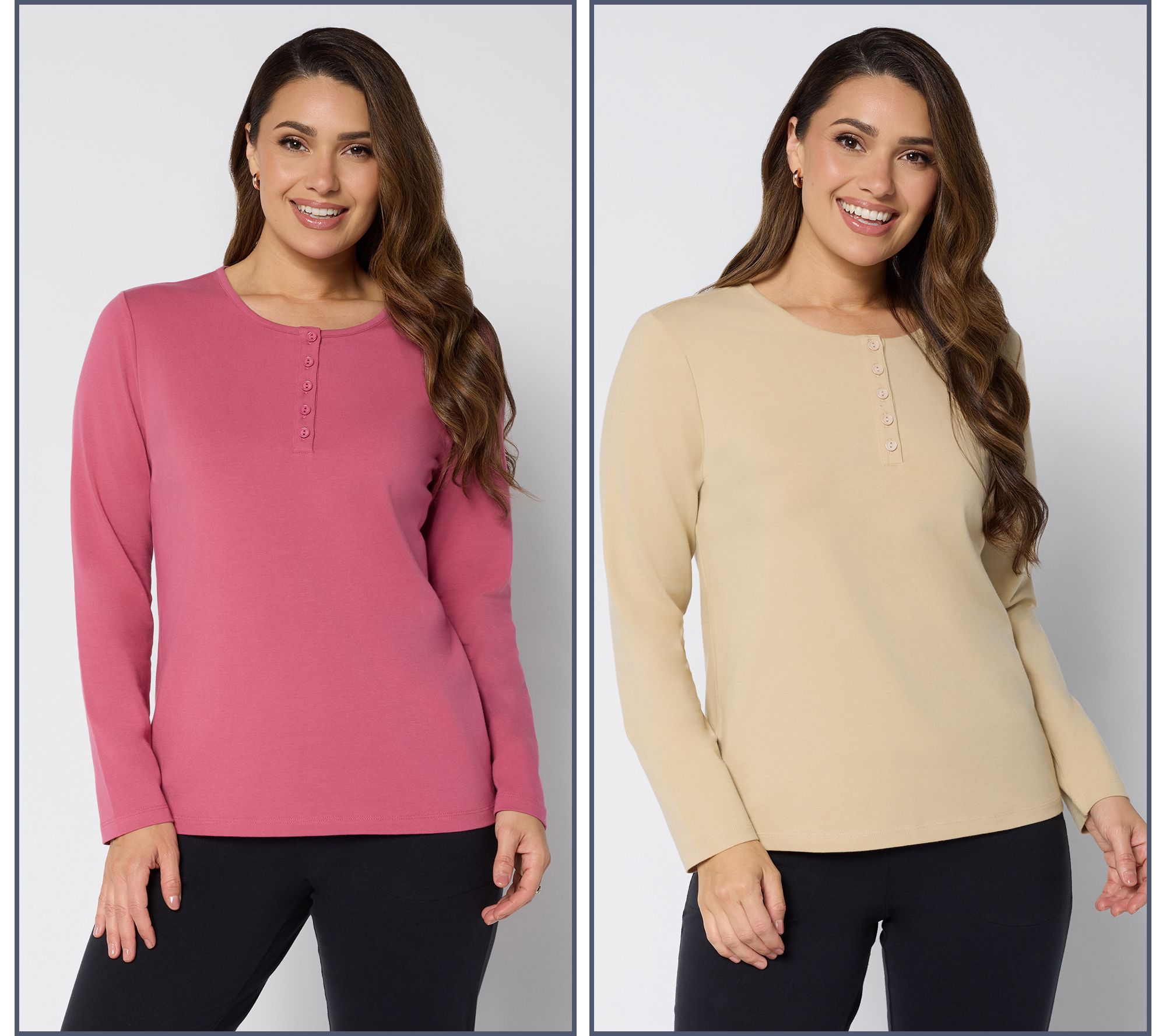 Denim & Co. Essentials 2-Pack Long Sleeve Stretch Henleys
