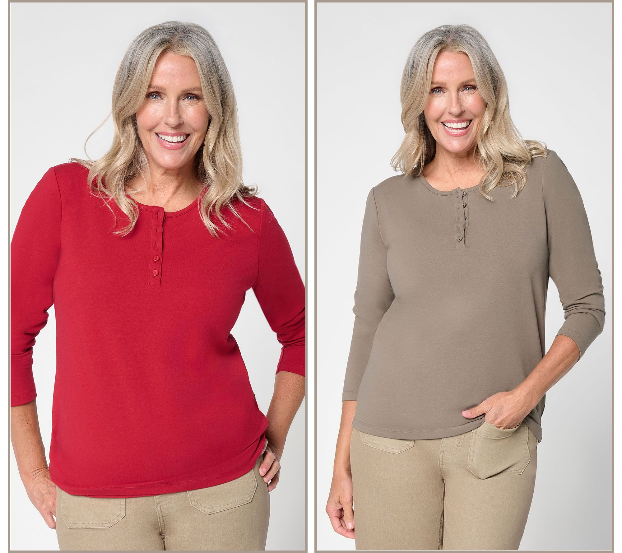 Denim & Co. Essentials 2-Pack Long Sleeve Stretch Henleys
