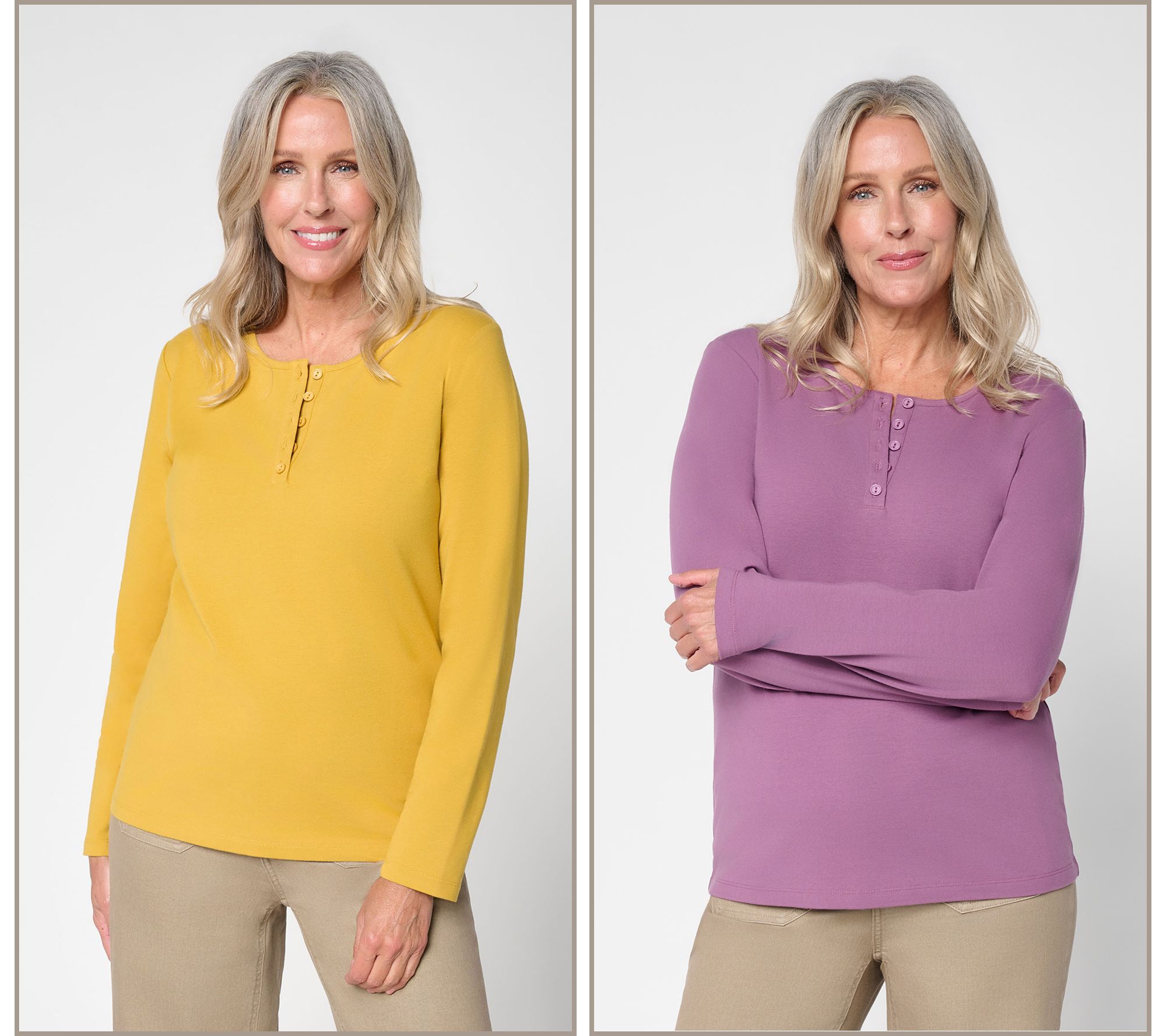 Denim & Co. Essentials 2-Pack Long Sleeve Stretch Henleys
