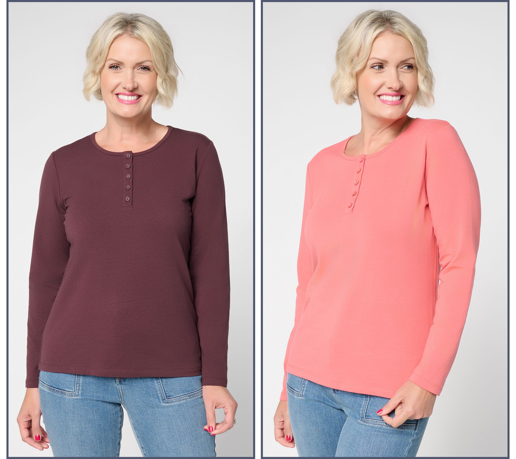 Denim & Co. Essentials 2-Pack Long Sleeve Stretch Henleys