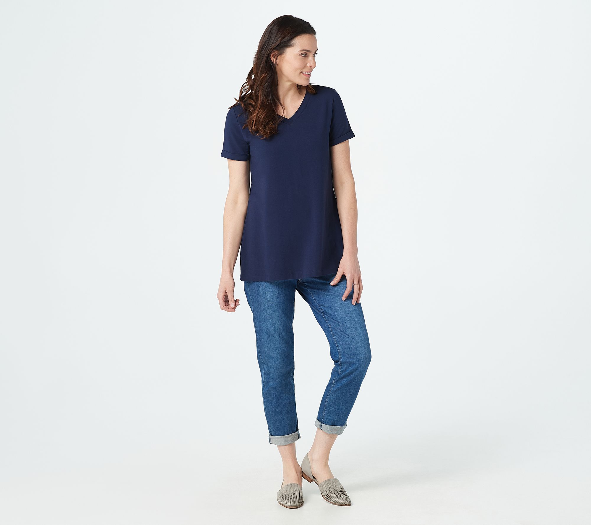 Isaac Mizrahi Live! Rolled Sleeve Button-Back Knit Top - QVC.com