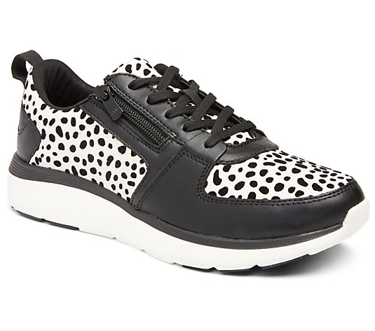 Vionic Leather Lace-Up Sneakers w/Zipper Detail - Remi Animal