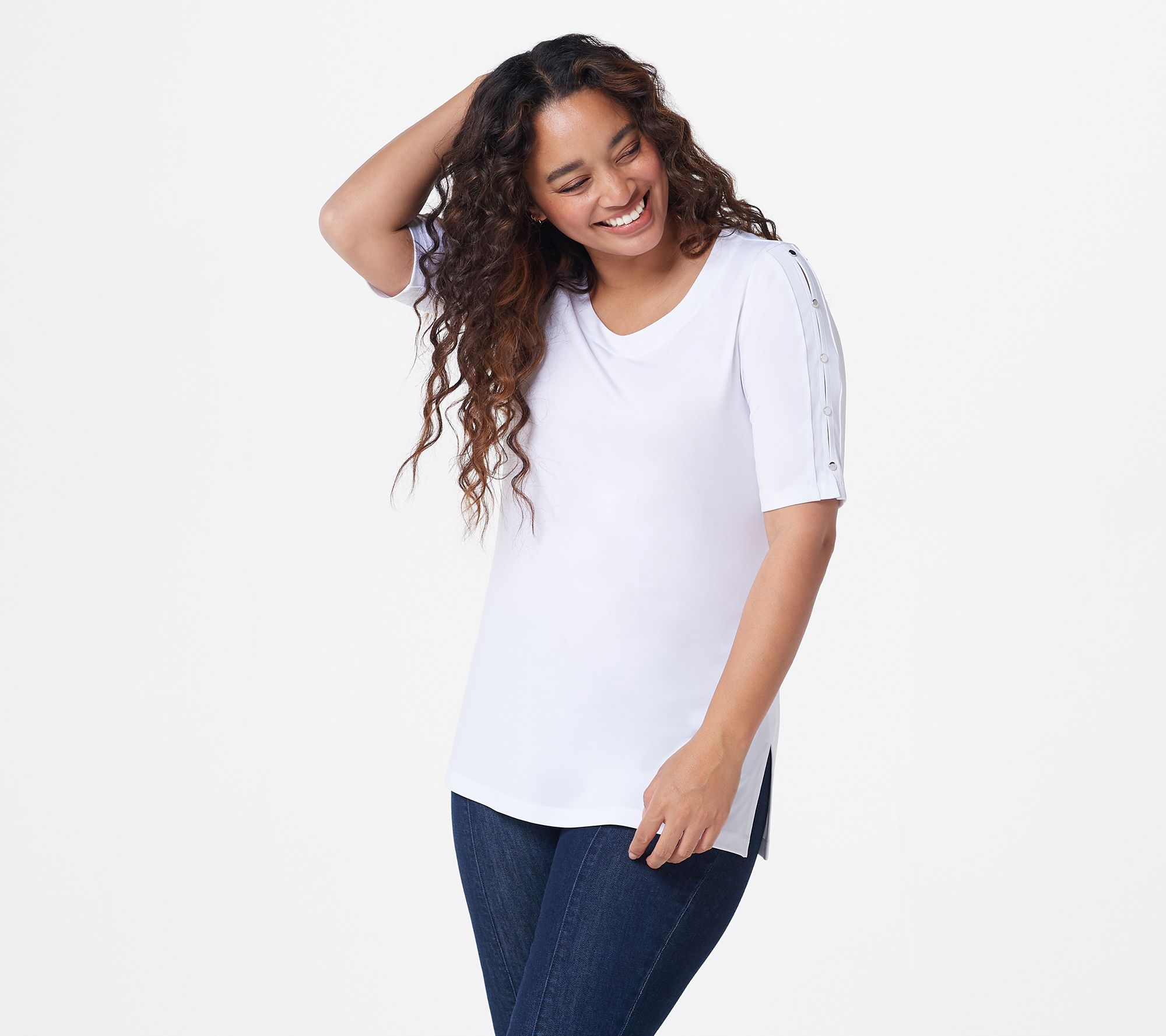 Susan Graver Regular Liquid Knit Elbow-Sleeve Tunic