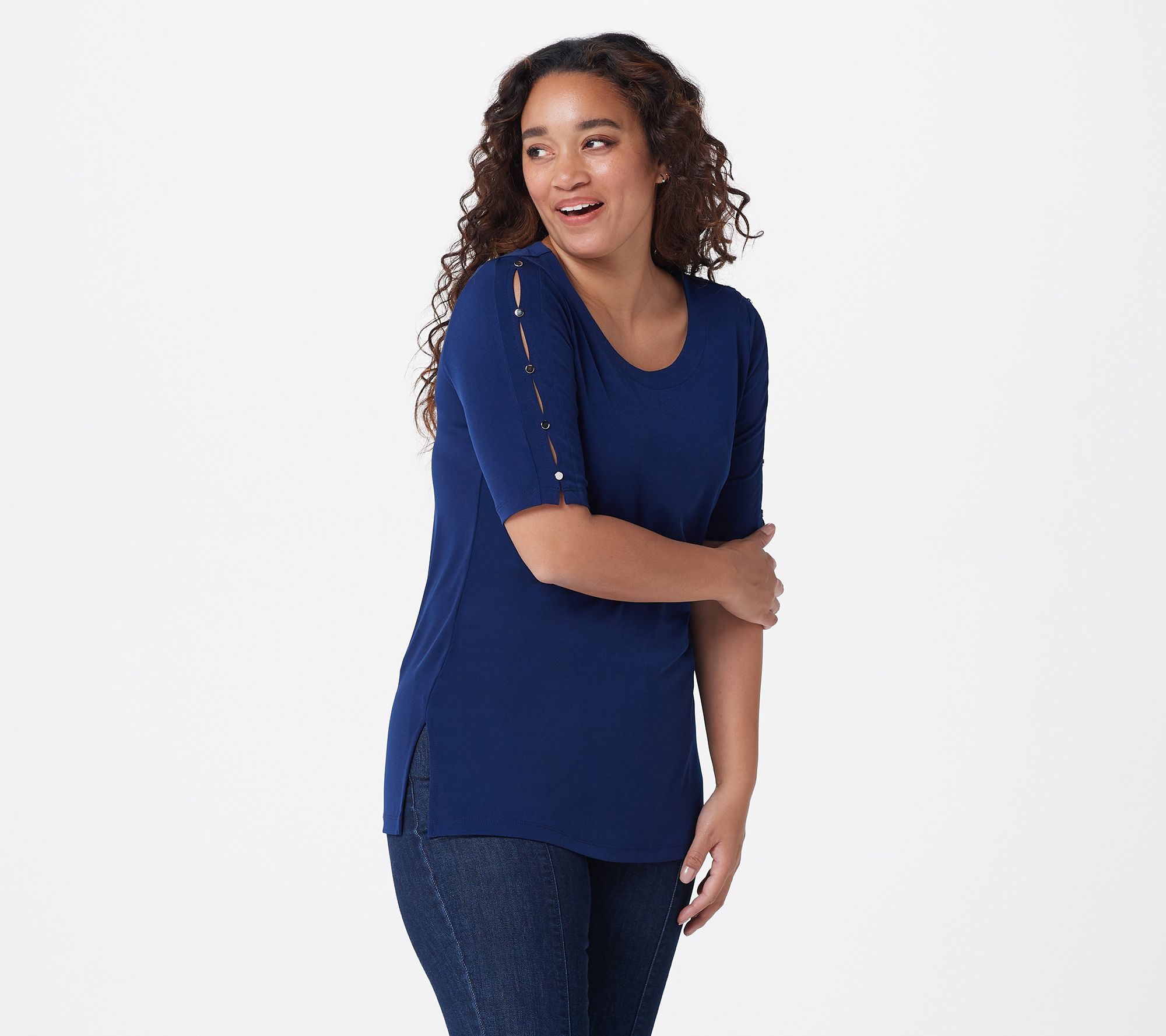 Susan Graver Regular Liquid Knit Elbow-Sleeve Tunic