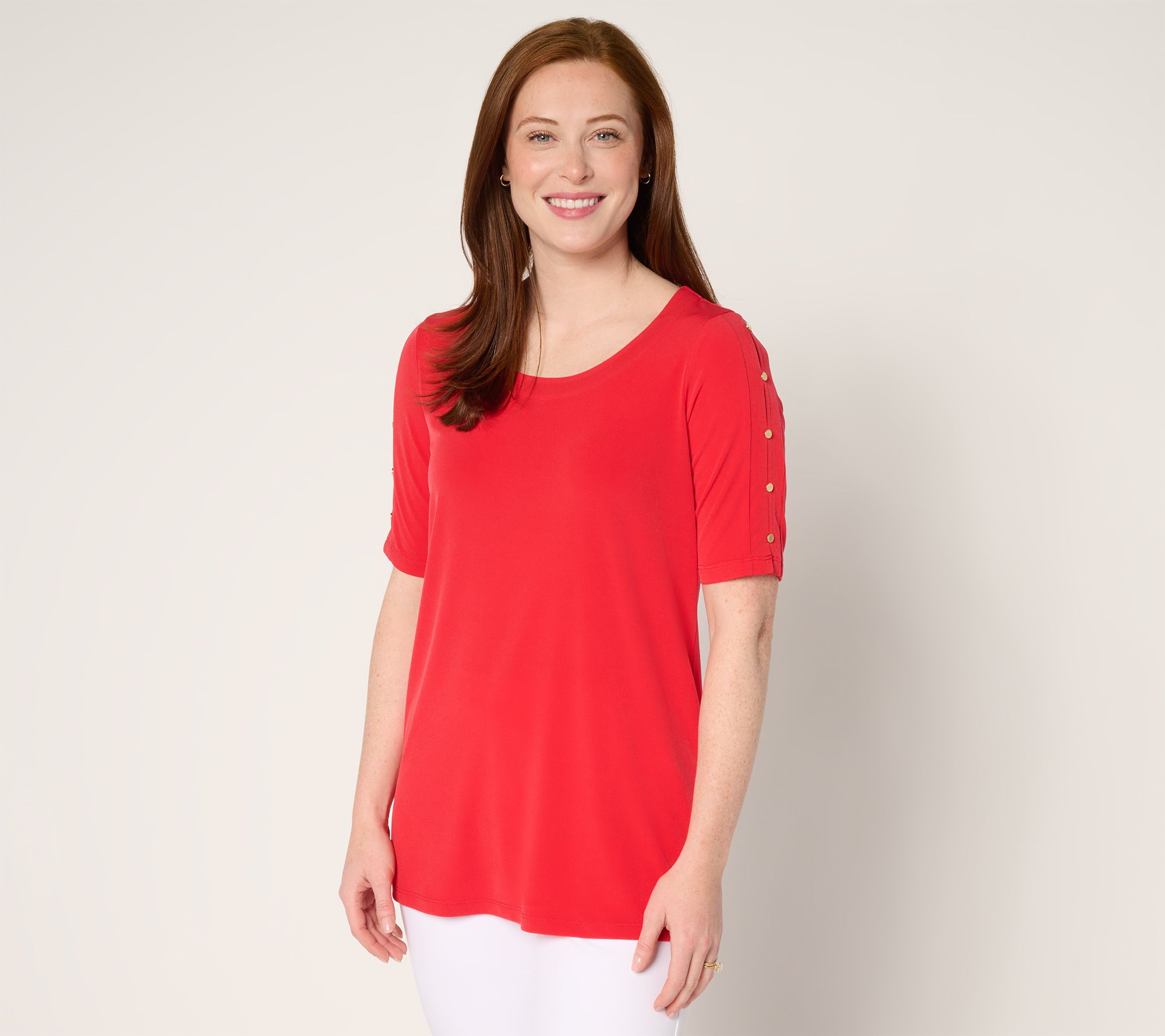 Susan Graver Regular Liquid Knit Elbow-Sleeve Tunic
