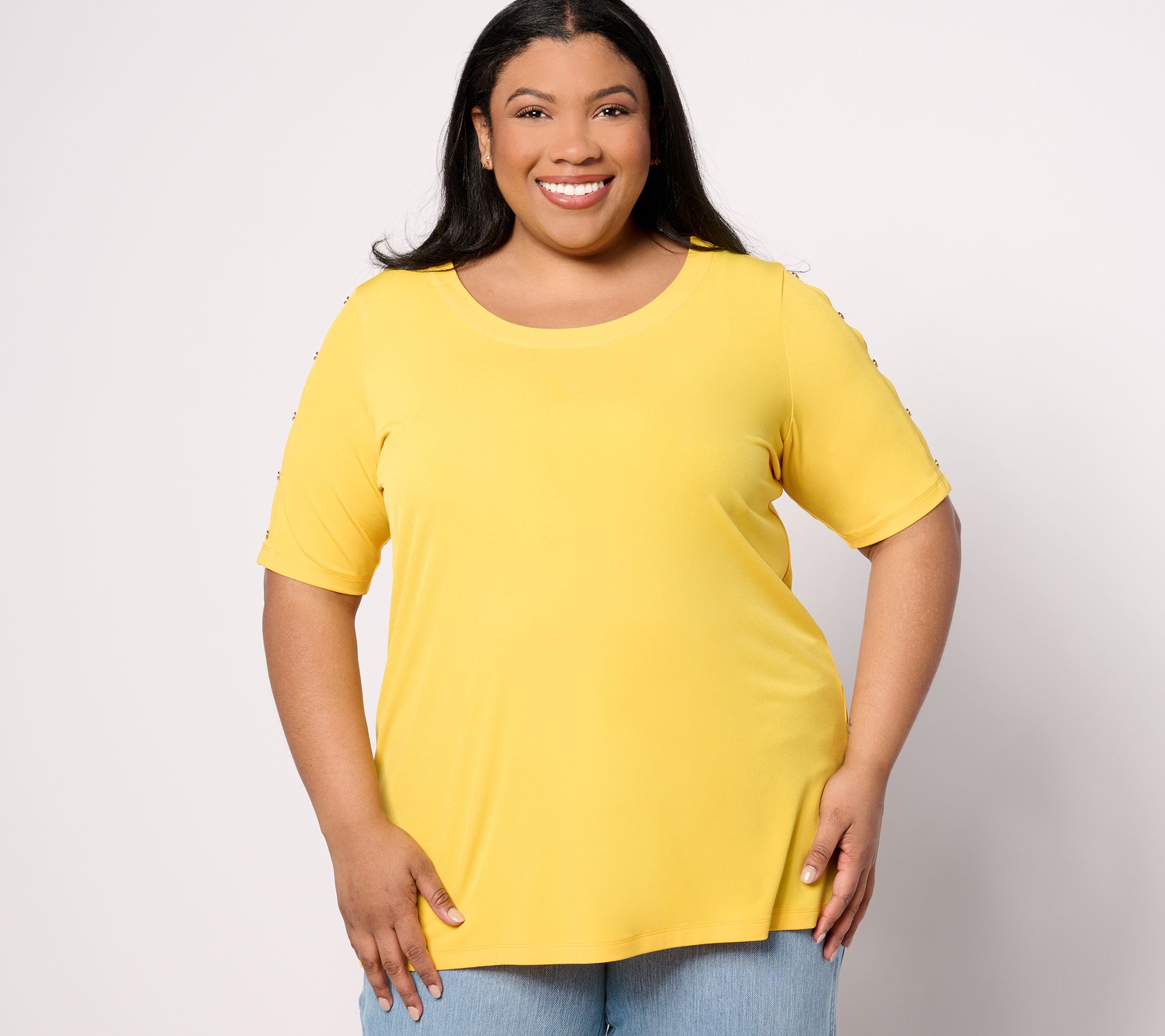Susan Graver Regular Liquid Knit Elbow-Sleeve Tunic