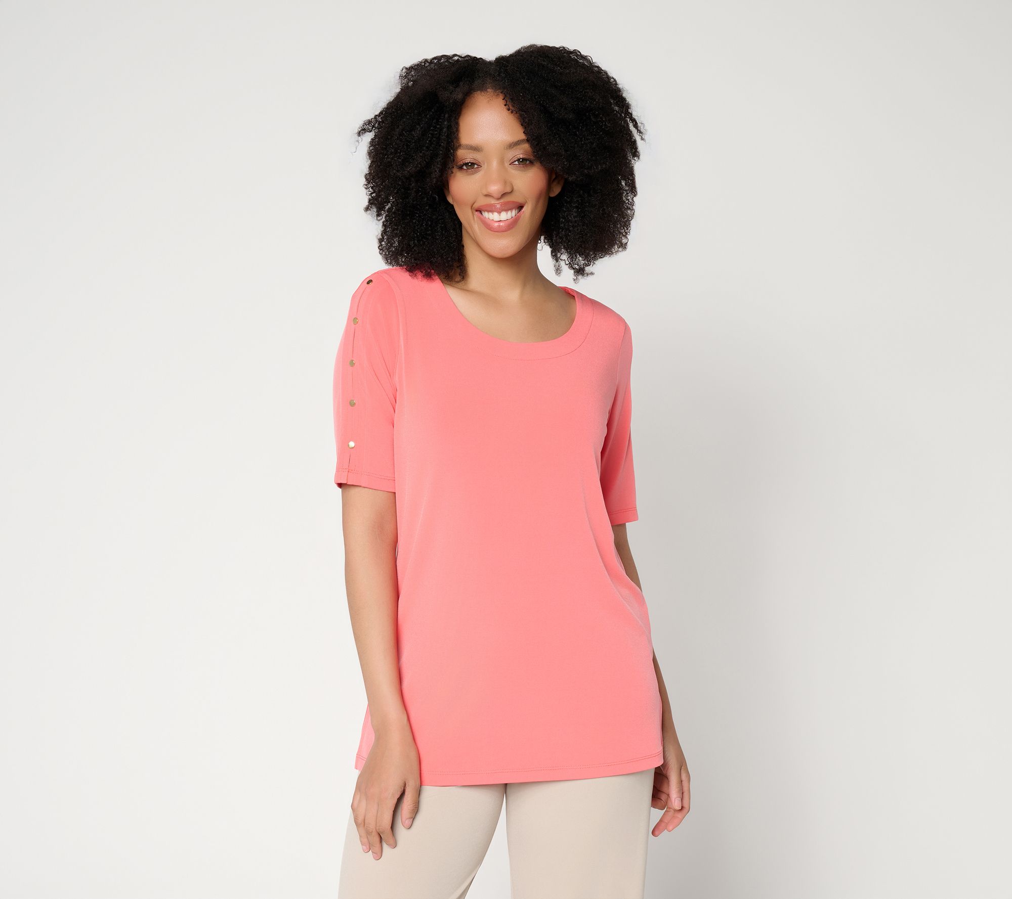 Susan Graver Regular Liquid Knit Elbow-Sleeve Tunic