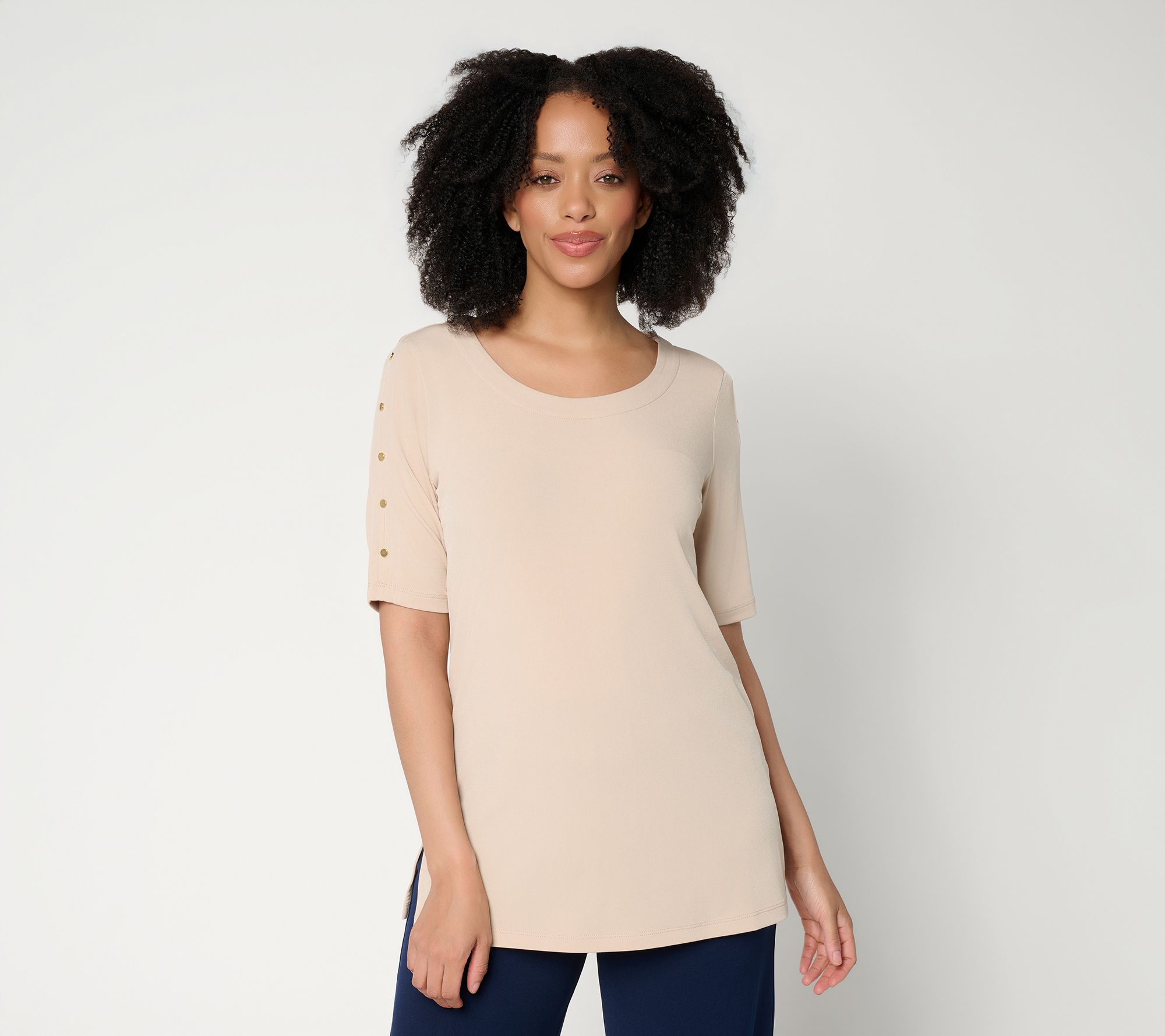 Susan Graver Regular Liquid Knit Elbow-Sleeve Tunic