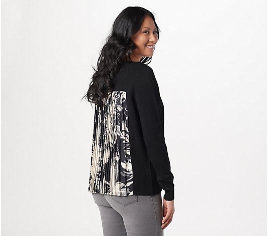 Truth  + Style Cardigan with Woven Pleated Back Print Detail