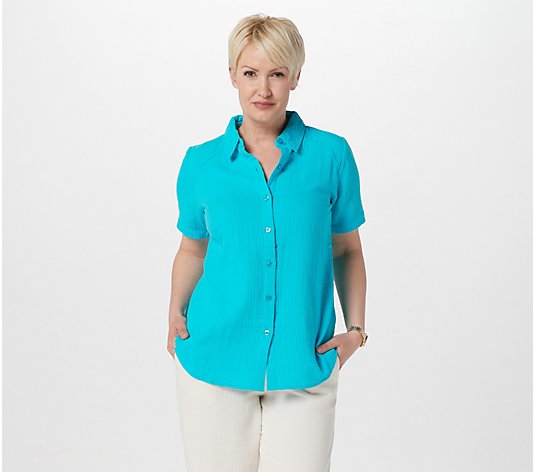 Joan Rivers Crinkle Texture Short Sleeve Top Shirt