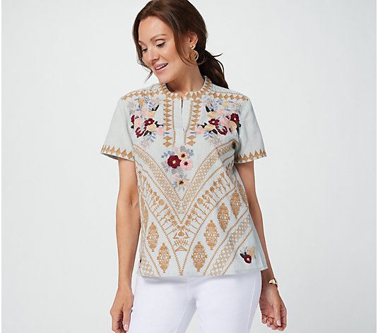 Tolani Collection Short-Sleeve Embroidered Top