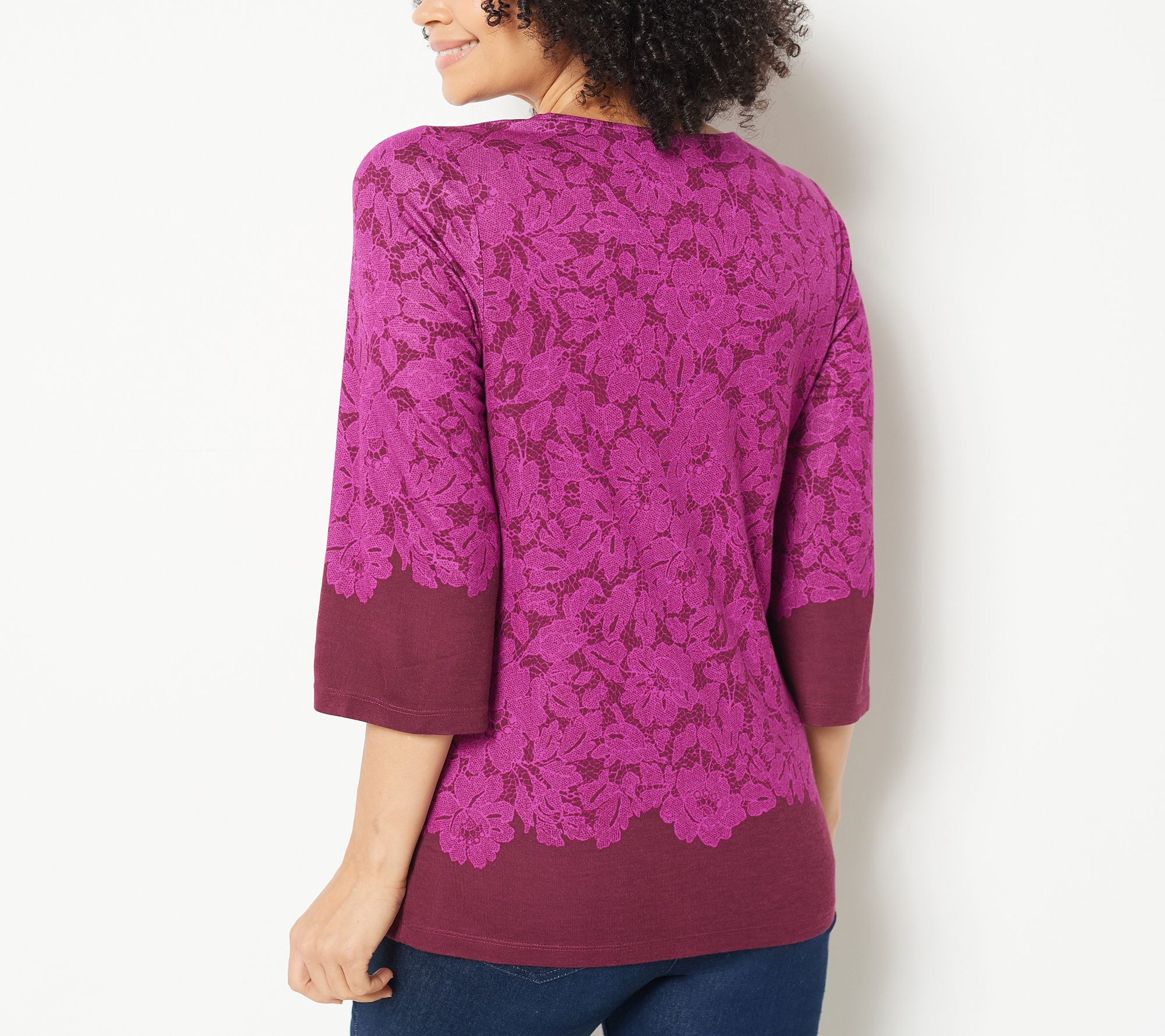 Isaac Mizrahi Live! Printed Lace Top with Bell-Sleeves - QVC.com