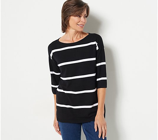 Denim & Co. Striped Drop-Shoulder Boat Neck Sweater