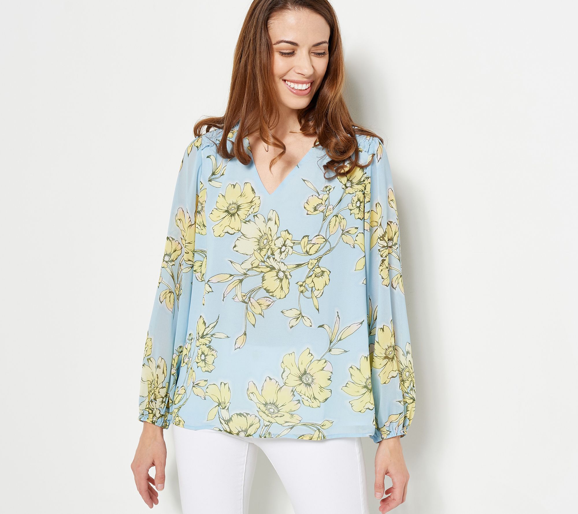 Belle by Kim Gravel Chiffon Overlay Blouson Blossom Blouse - QVC.com