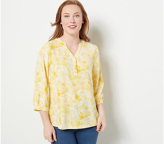 Denim & Co. Printed Woven Y-Neck Blouse