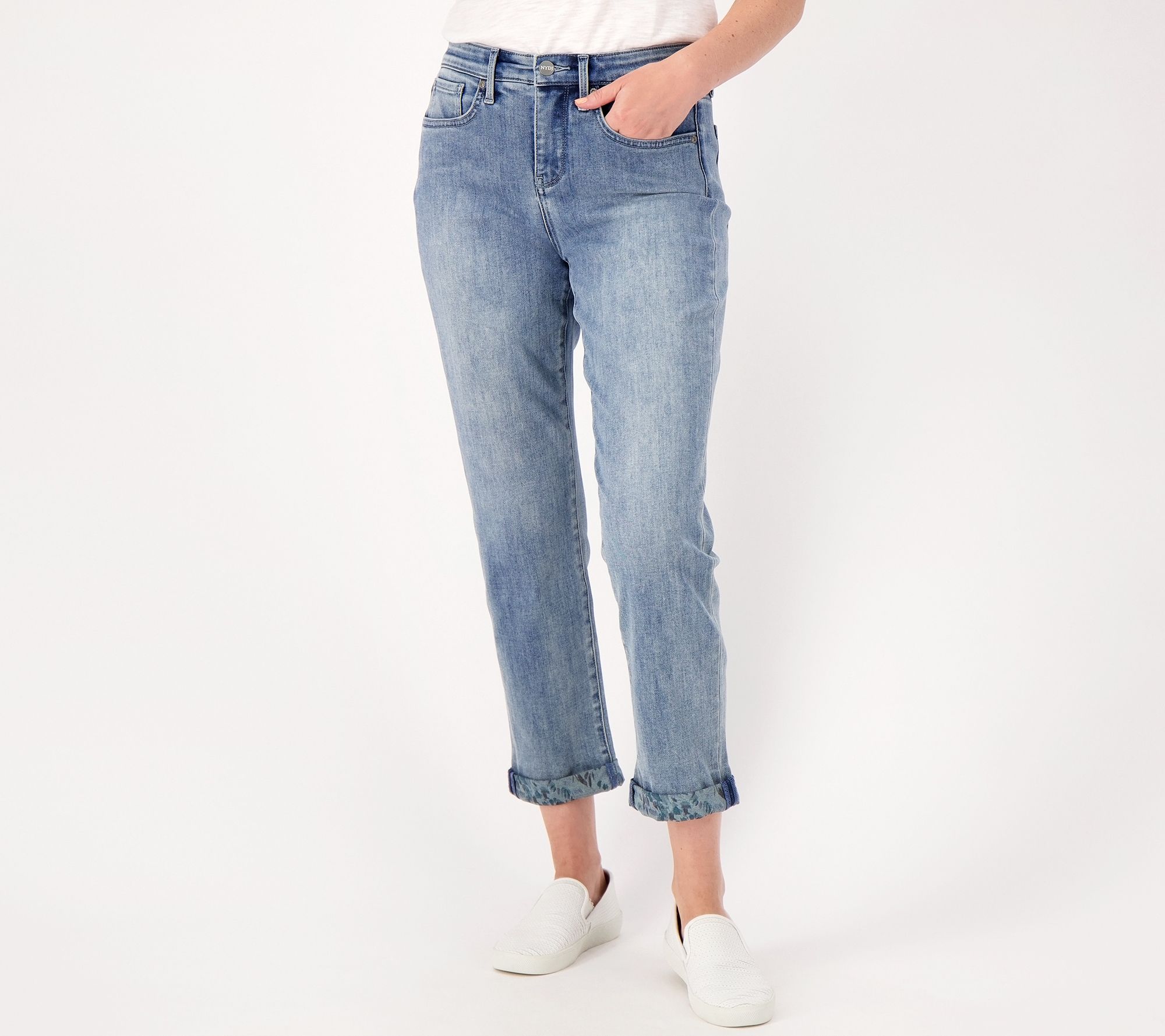 NYDJ Margot Girlfriend Jean w/ Double Roll Printed Cuff- Thistle Falls 