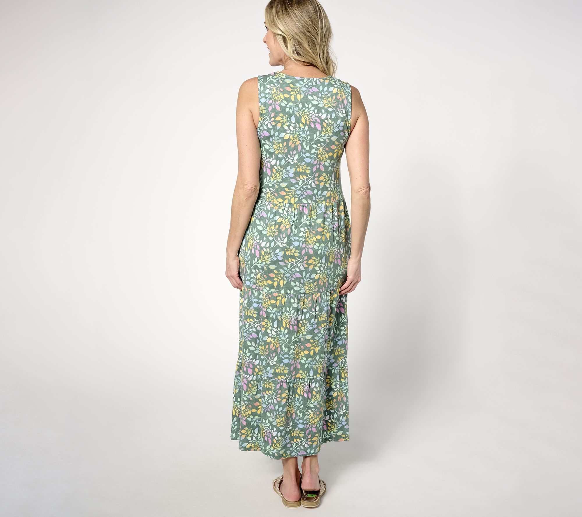 Denim & Co. Beach Tall Printed Knit Linen Blend Midi Dress - QVC.com