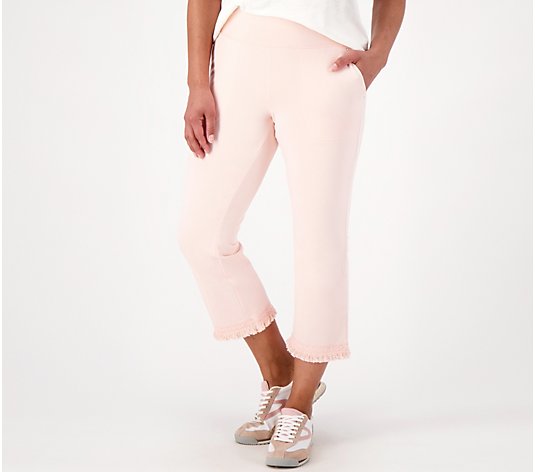 Sport Savvy French Terry Crop Flare Pant with Fringe