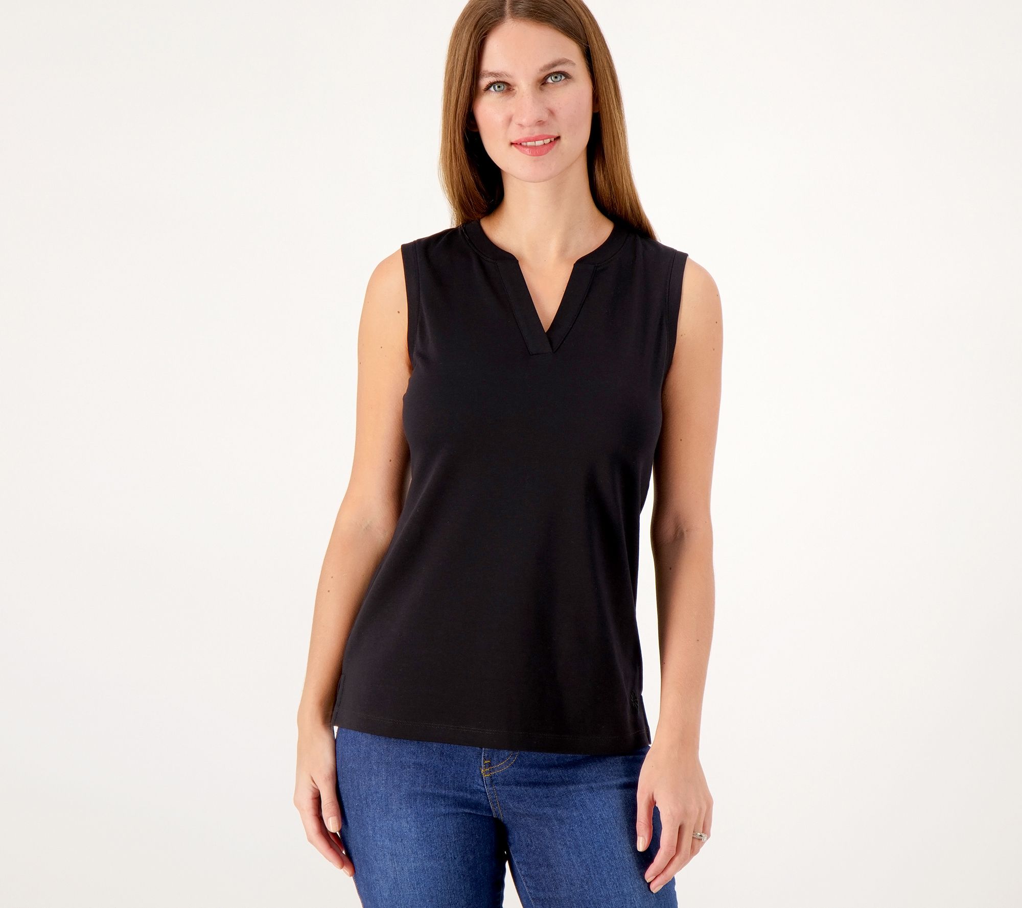 Isaac Mizrahi Live! Essentials Pima Cotton Rounded V-Neck Top 