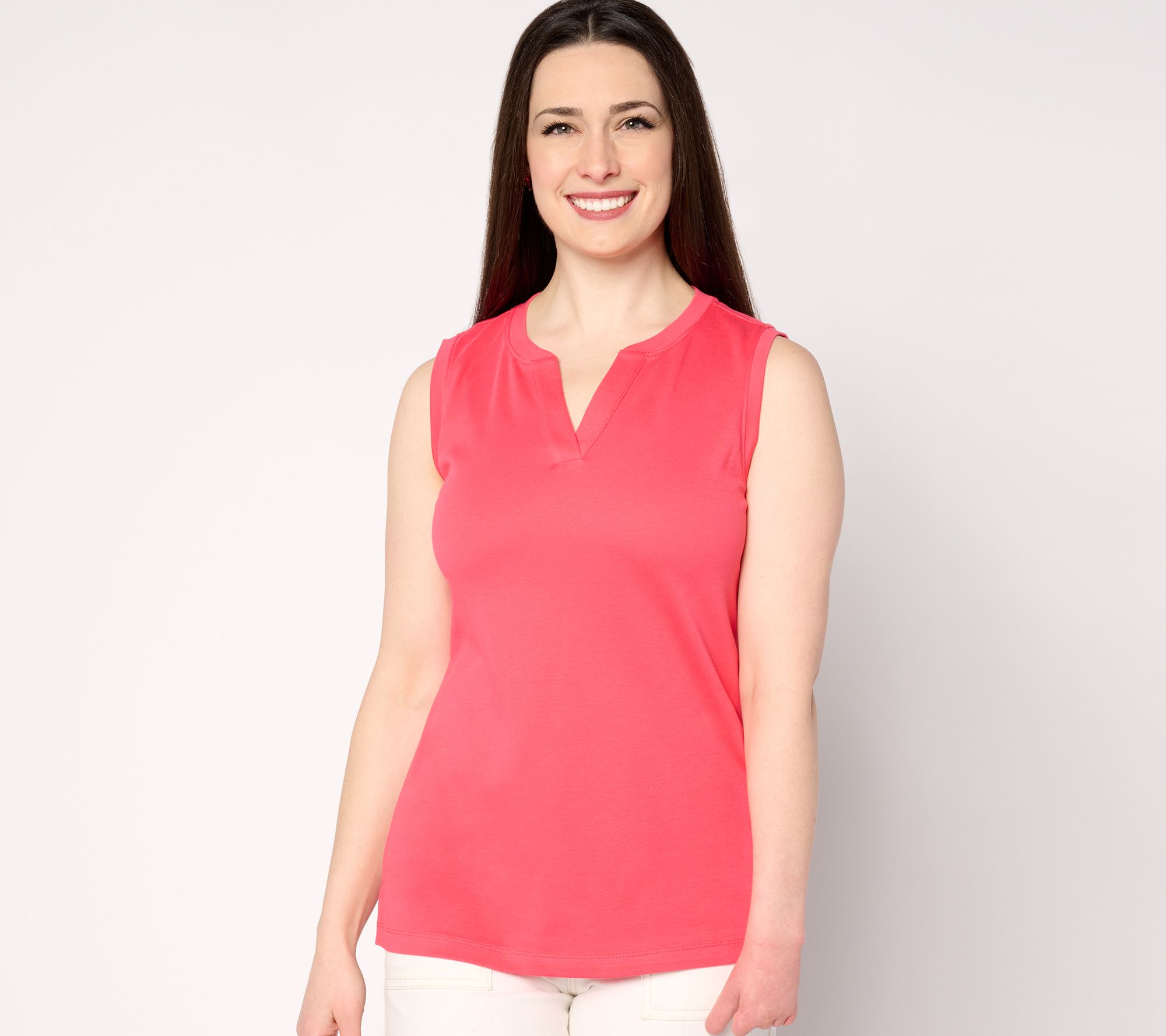 Isaac Mizrahi Live! Essentials Pima Cotton Y Neck Top