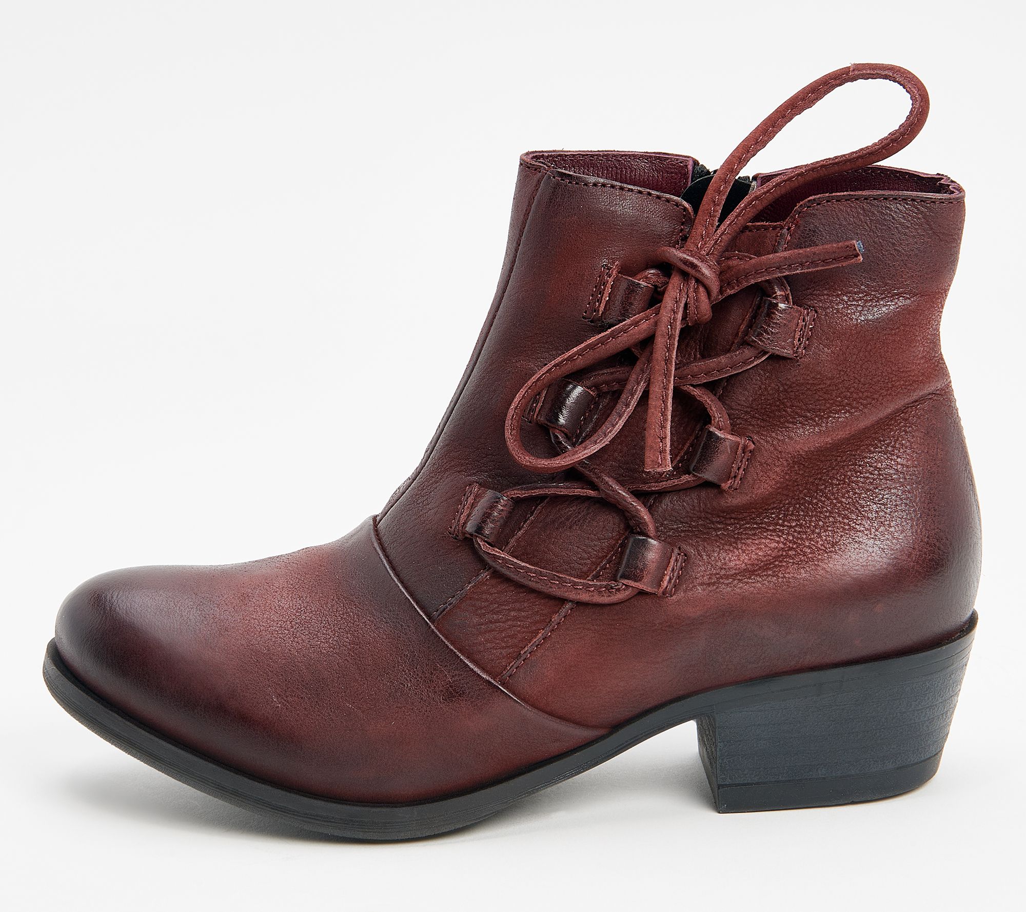 "As Is" Miz Mooz Leather Side Tie Ankle Boots Baxter