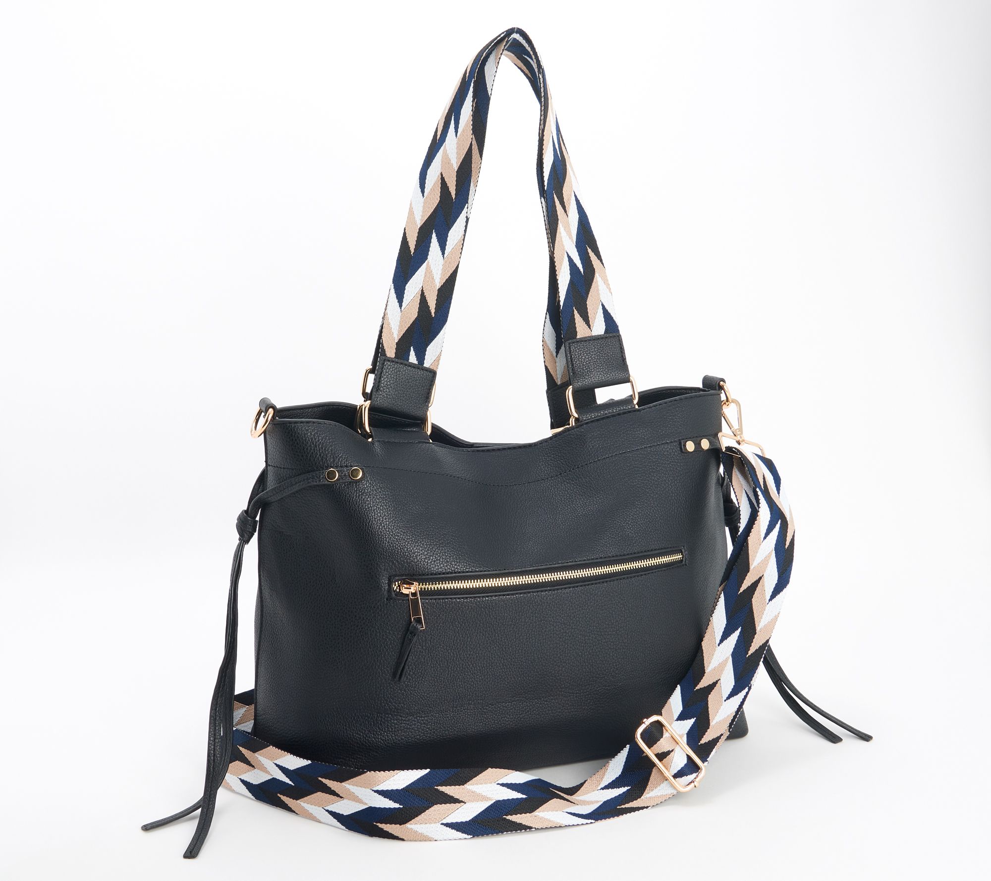 "As Is" AHDORNED North/ South Double Handle Tote w/ Crossbody Strap