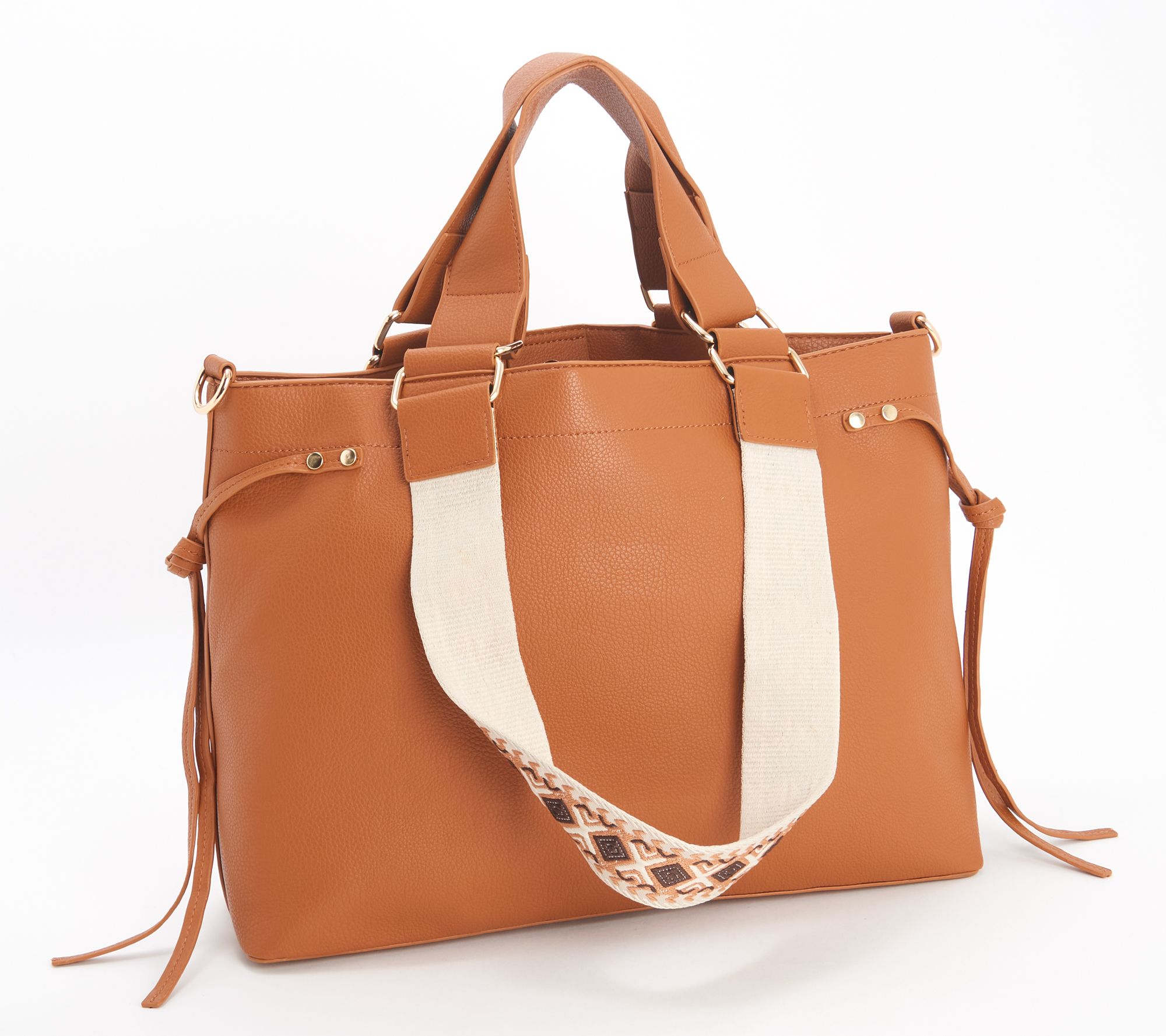 "As Is" AHDORNED North/ South Double Handle Tote w/ Crossbody Strap