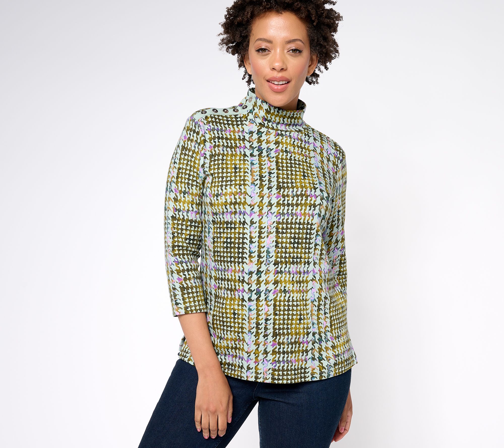 Isaac Mizrahi Live! Estate Choice of Print Cotton Mock Neck Top