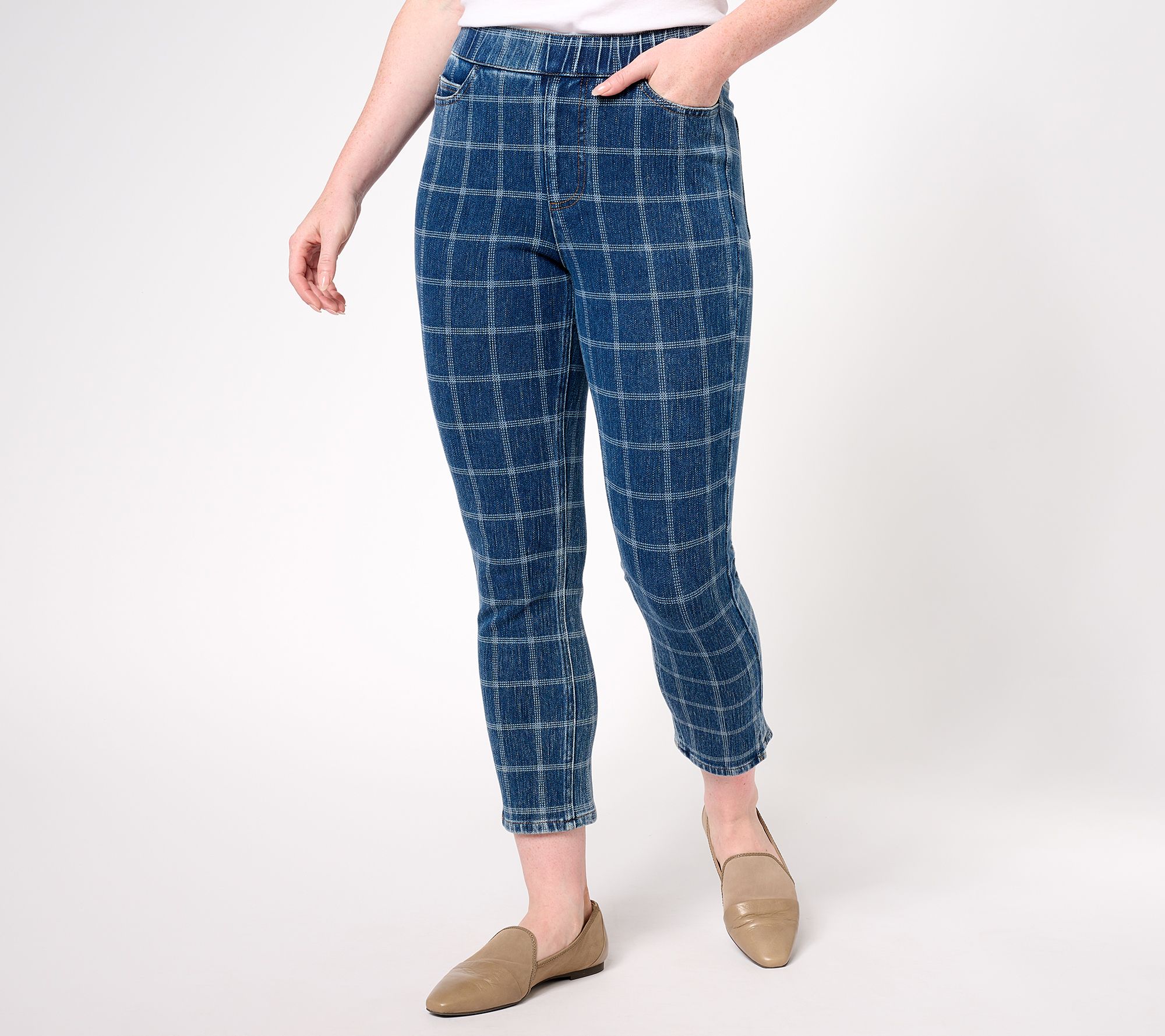 Isaac Mizrahi Live! Tall Knit Denim Pull on Crop Slim Jeans