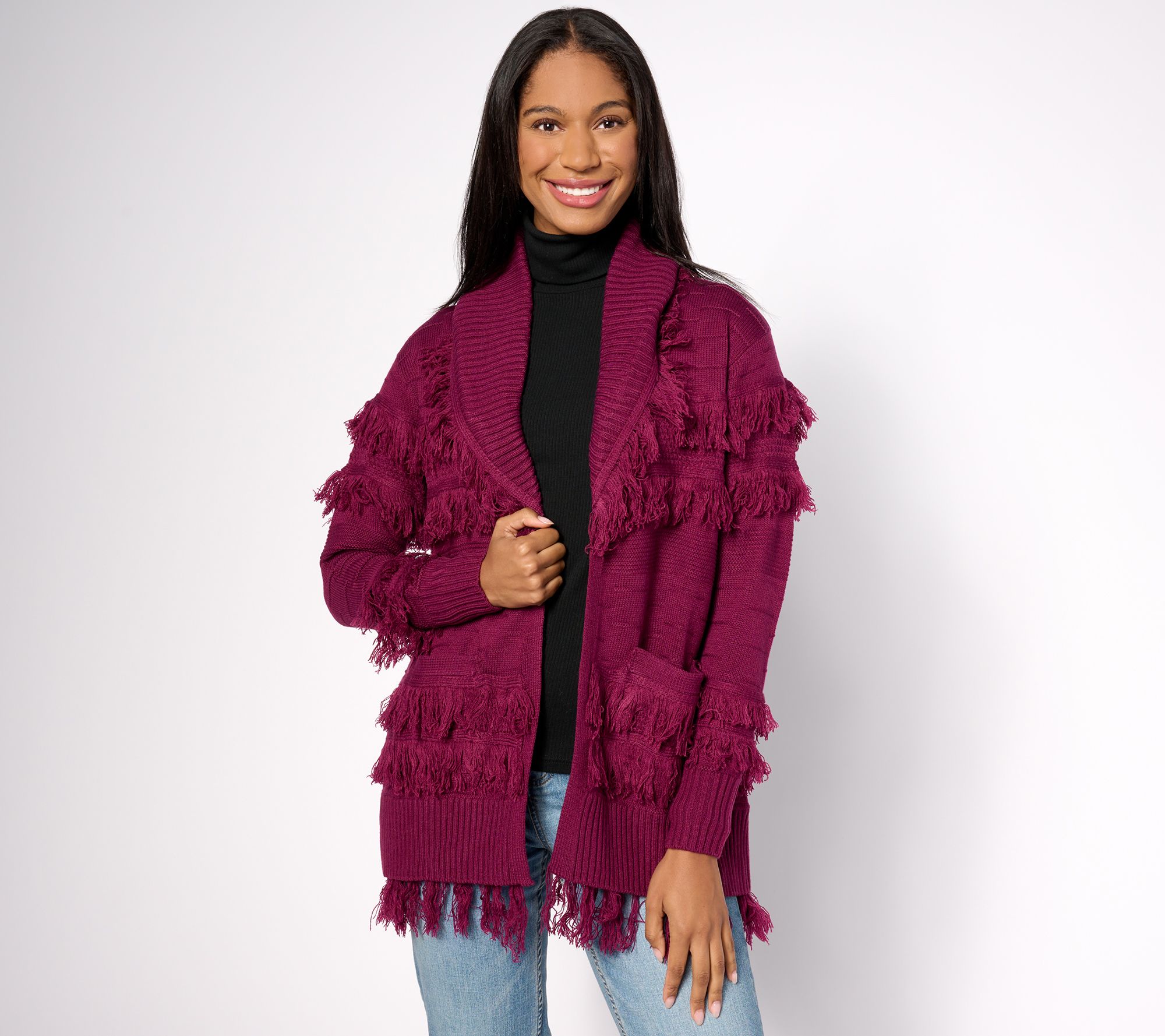 Attitudes by Renee Ruffle Fringe Cardigan