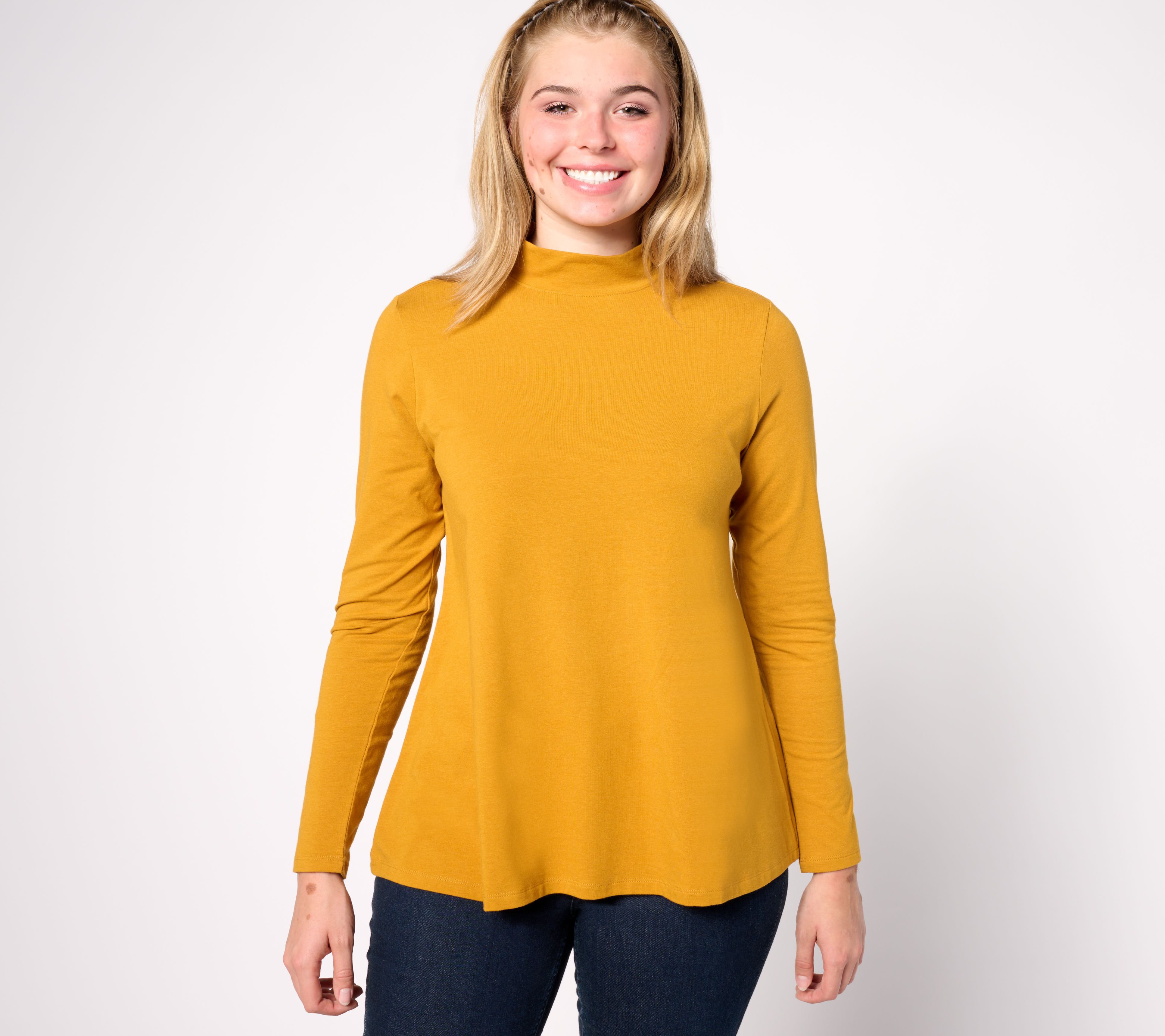Denim & Co. Essentials Favorite Jersey L/S Mock Neck Swing Top