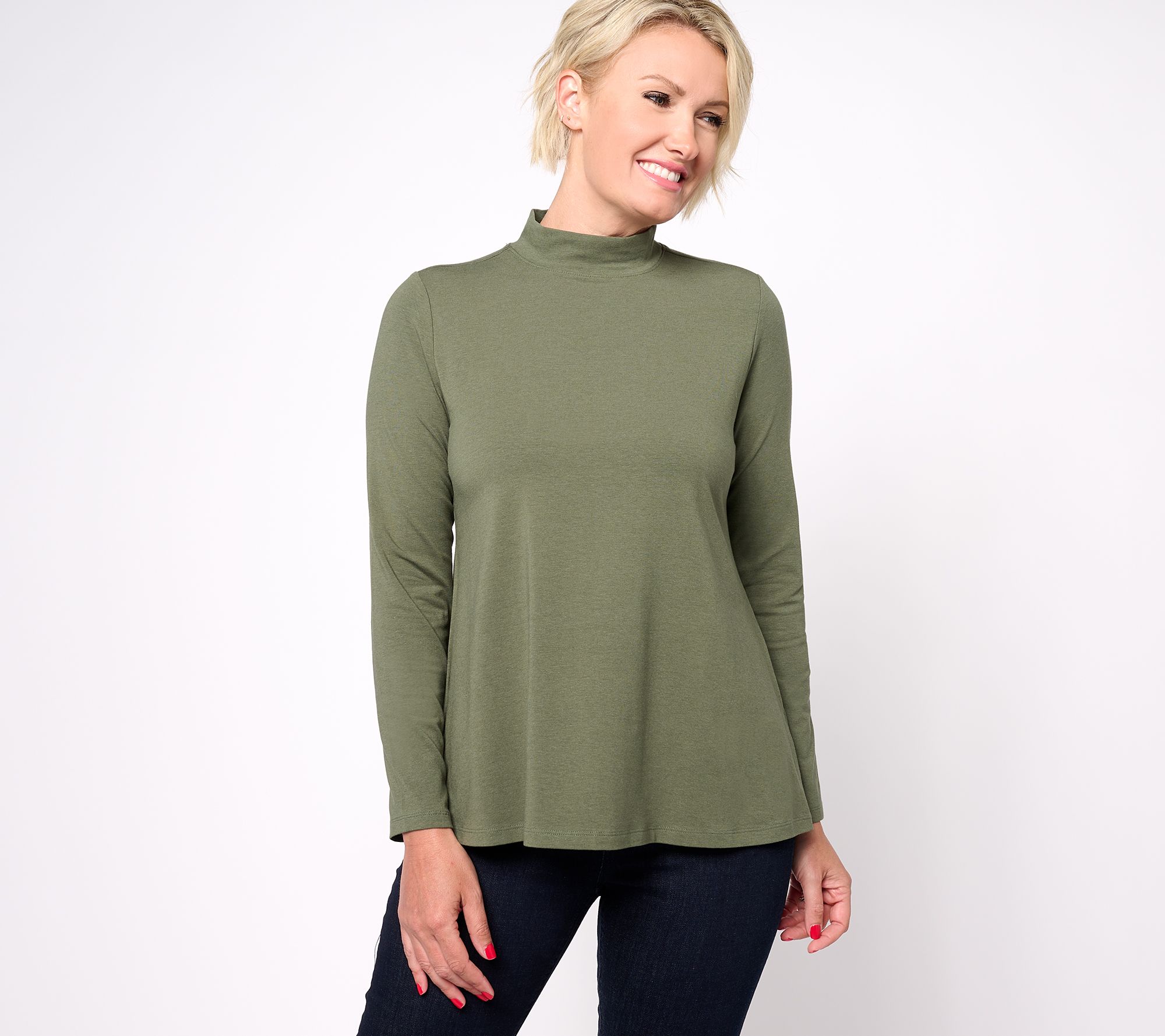 Denim & Co. Essentials Favorite Jersey L/S Mock Neck Swing Top