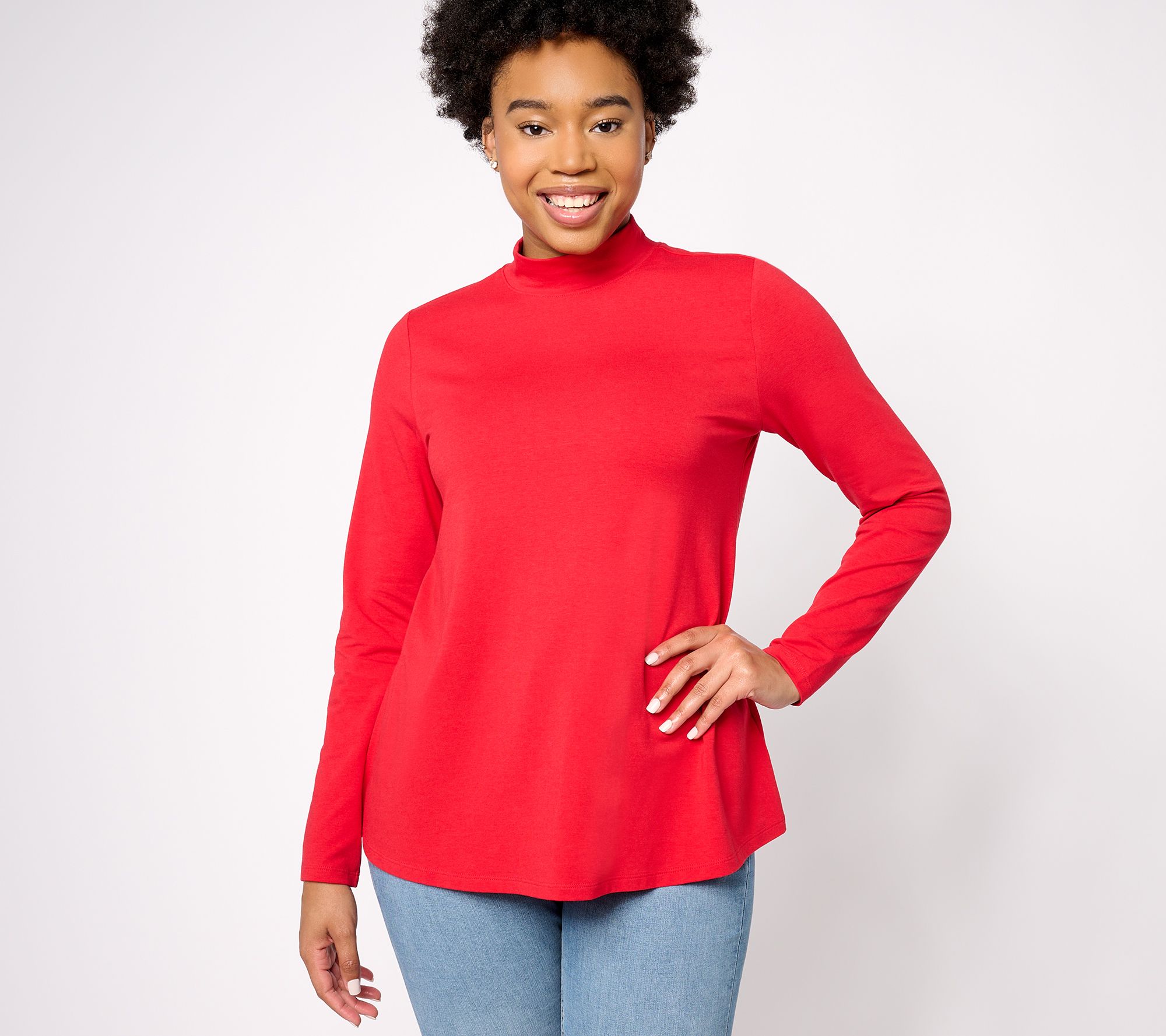 Denim & Co. Essentials Favorite Jersey L/S Mock Neck Swing Top
