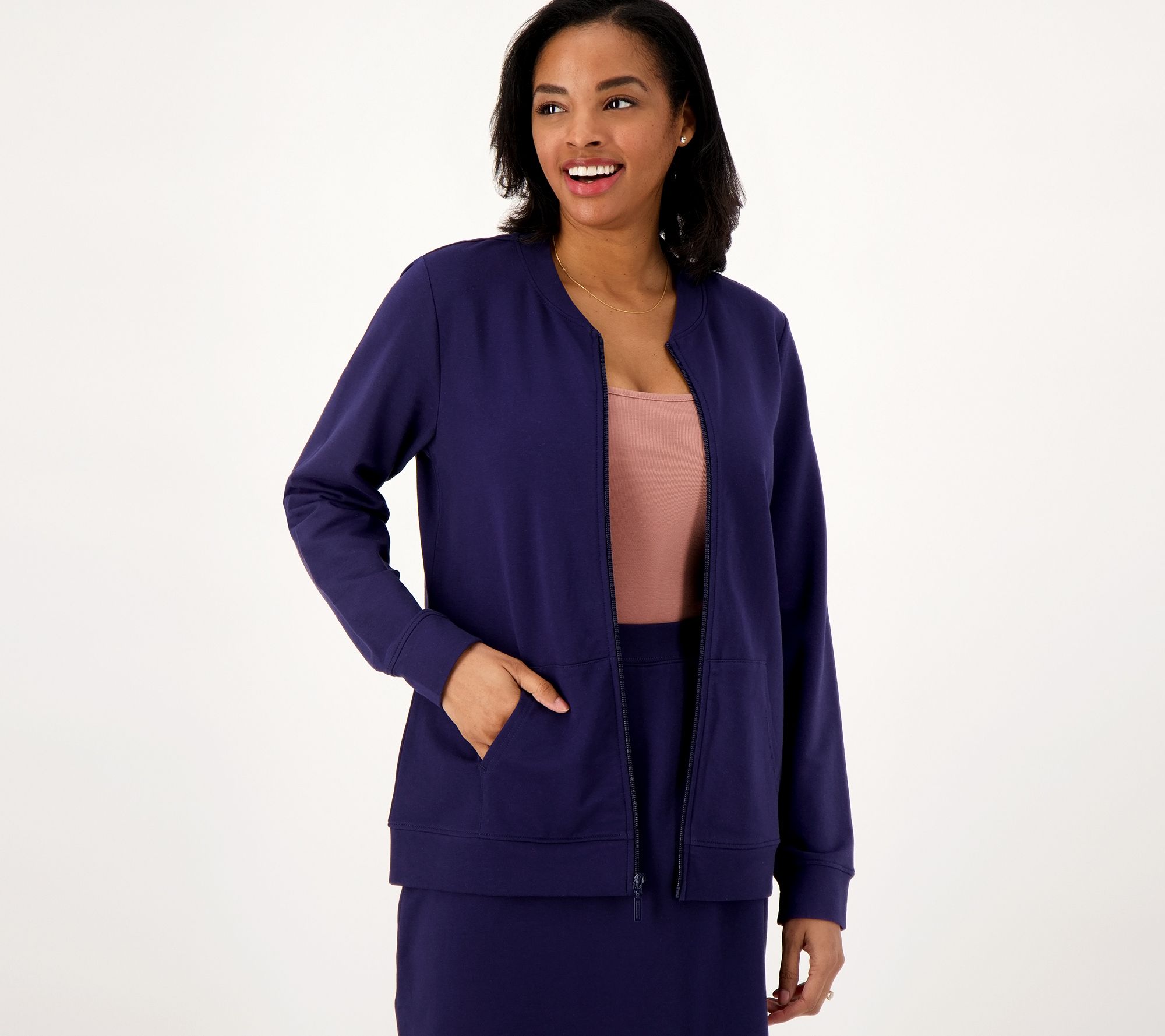 "As Is" Denim & Co. Active French Terry Zip Jacket with Kangaroo Pocket