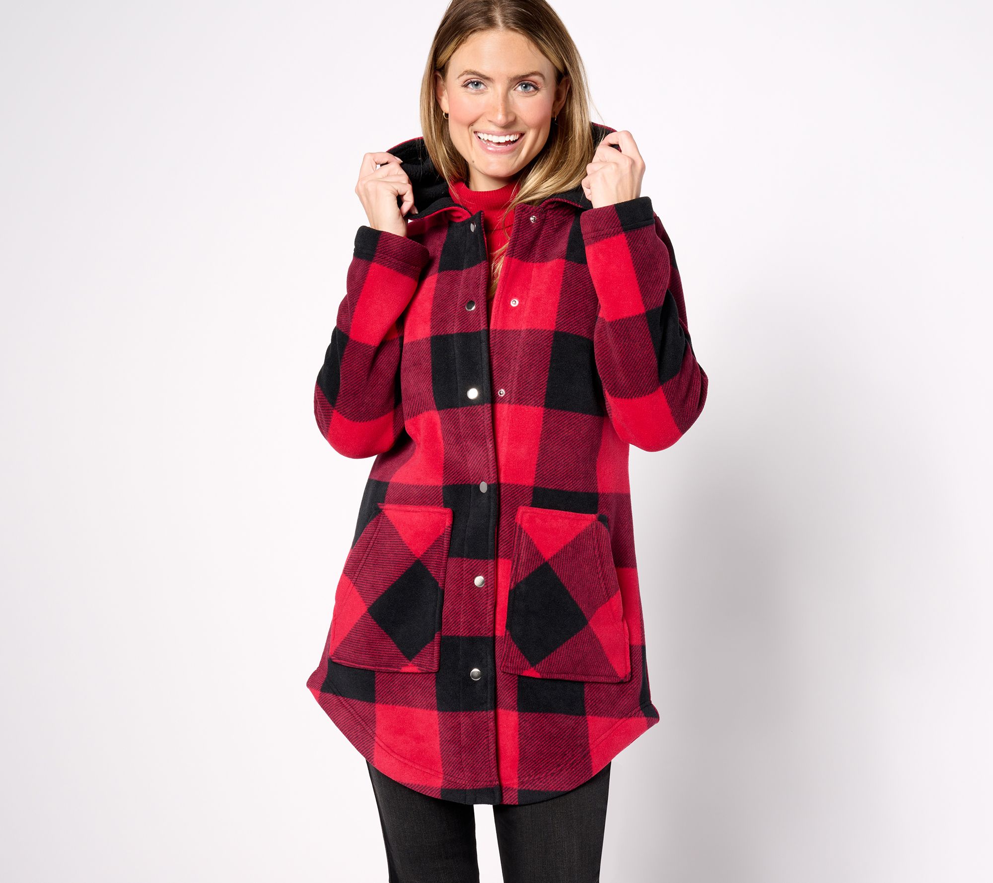 Denim & Co. Fleece Bonded with Sherpa Coat with Pockets - QVC.com