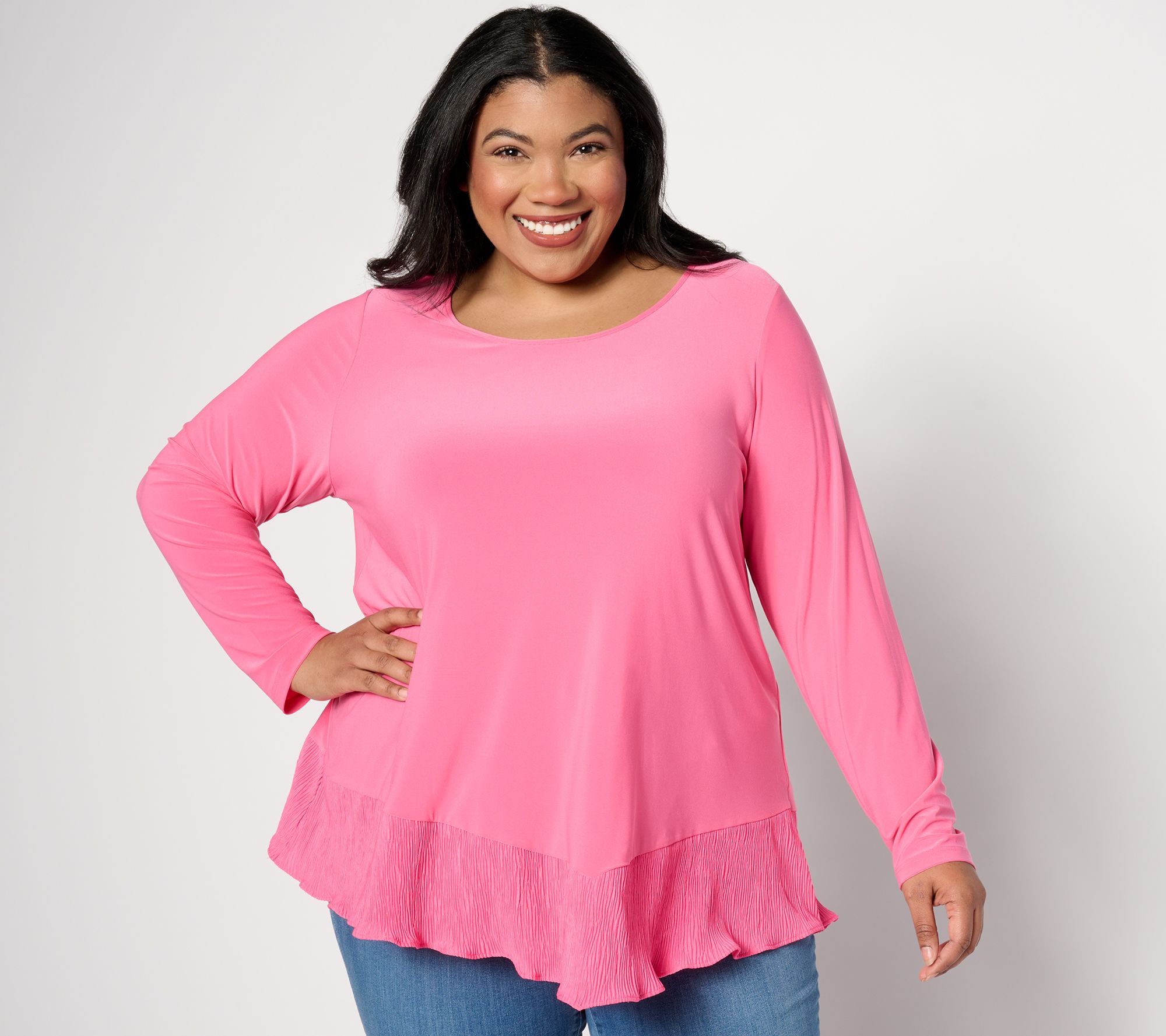 Attitudes by Renee Como Jersey Mix Media Asymmetric Top