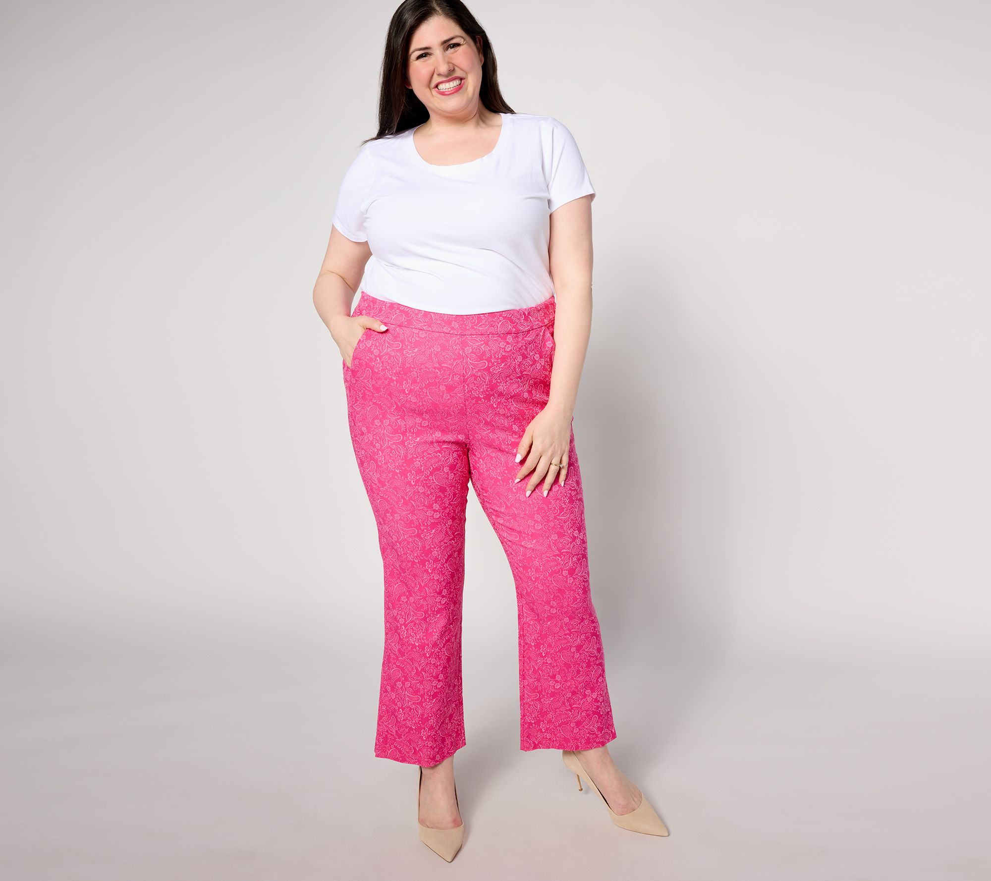 Isaac Mizrahi Live! Stretch Jacquard Wide Leg Ankle Pants - QVC.com