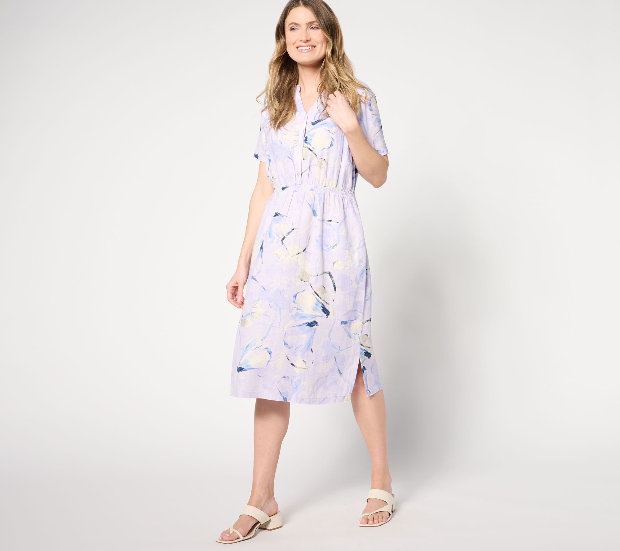 Denim & Co. Naturals Petite Printed Short Sleeve Dress